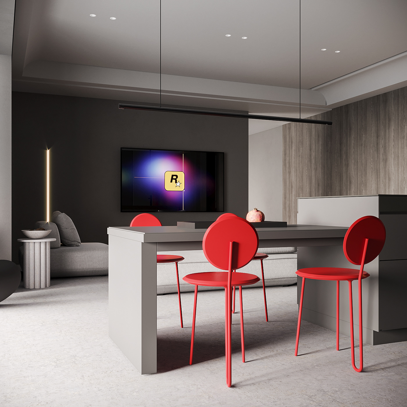 Interior design，young people，Modern simplicity，Grey + Red，