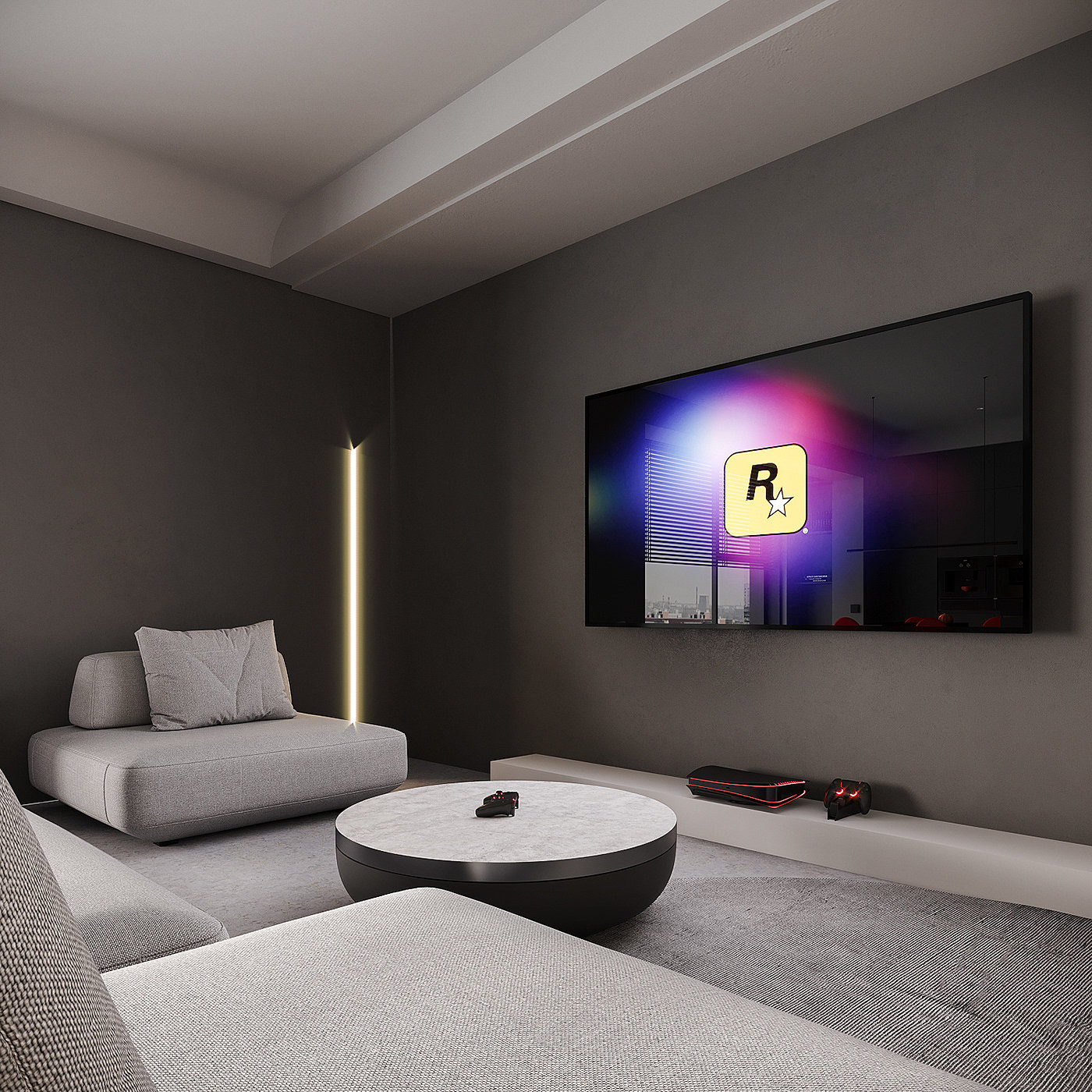 Interior design，young people，Modern simplicity，Grey + Red，