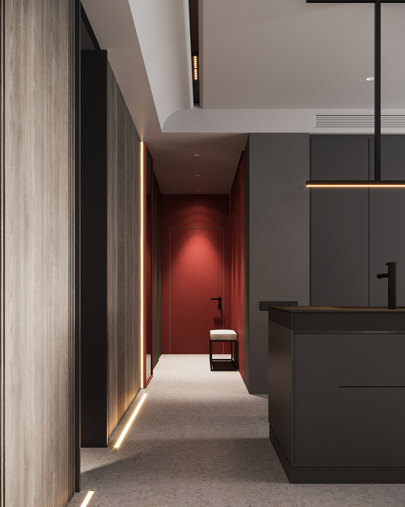 Interior design，young people，Modern simplicity，Grey + Red，
