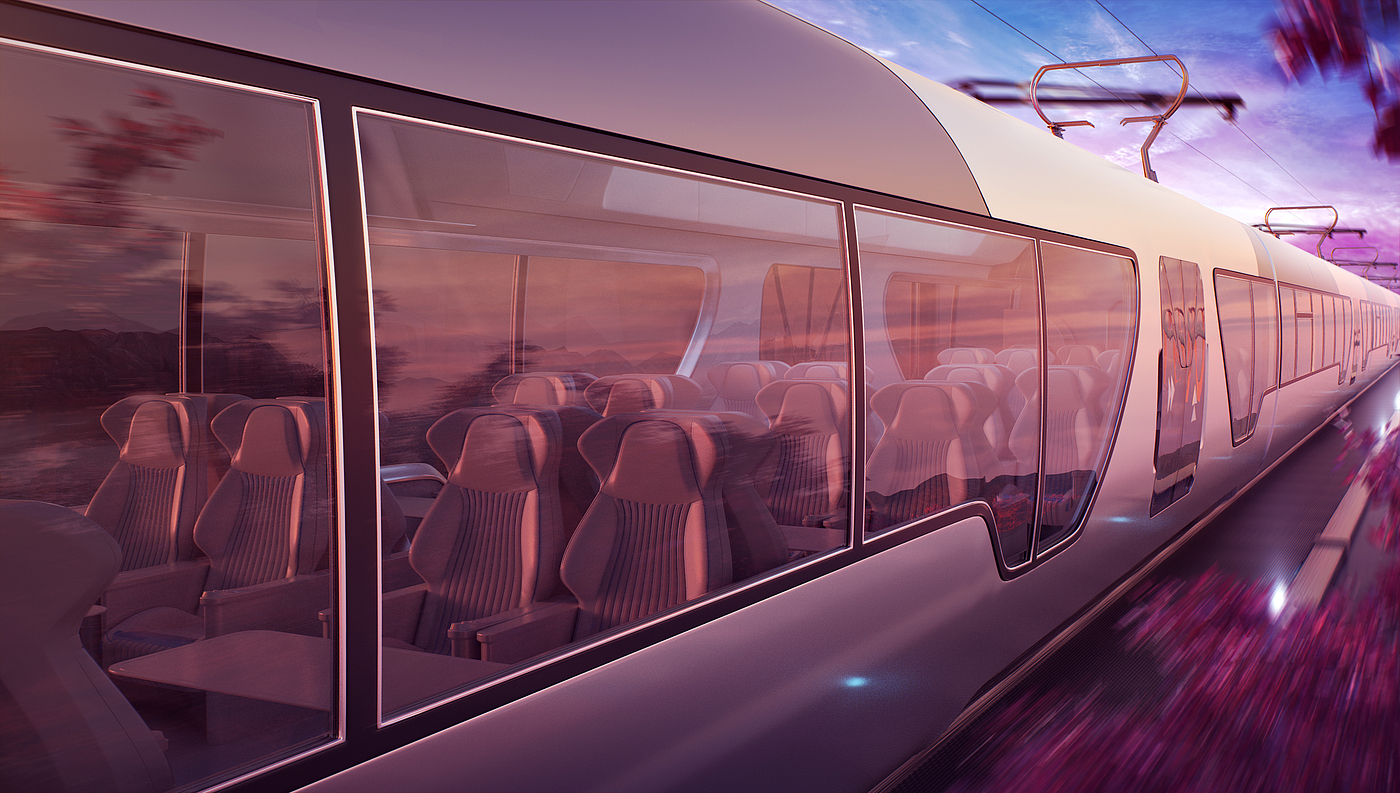 火车，动车，agc，AGC Glass，概念设计，未来，紫色，渲染，