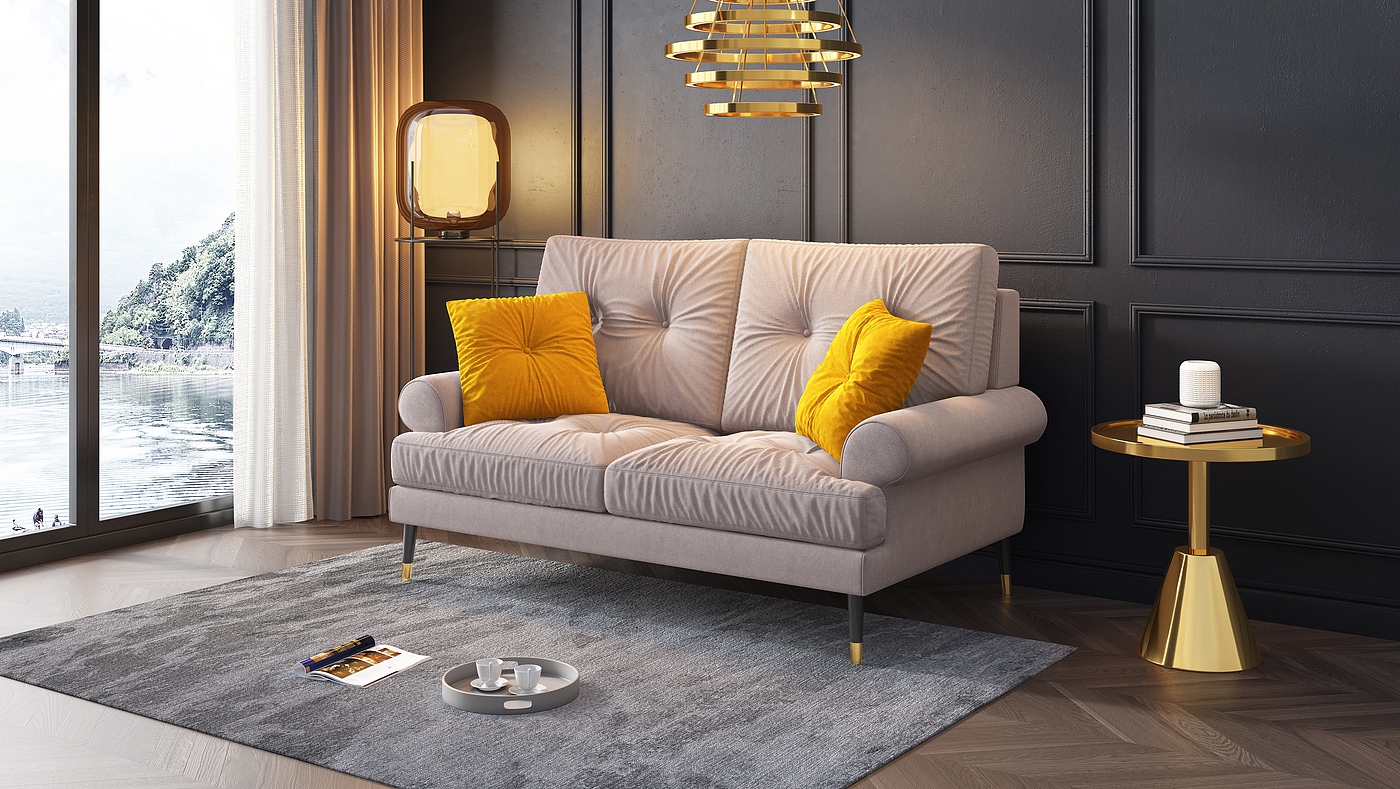 Furniture modeling and rendering animation tutorial，Sofa modeling and rendering tutorial，Fabric sofa，furniture design ，product design，Product modeling and rendering animation tutorial，Antique Valley fragrance，Sofa fold carving，