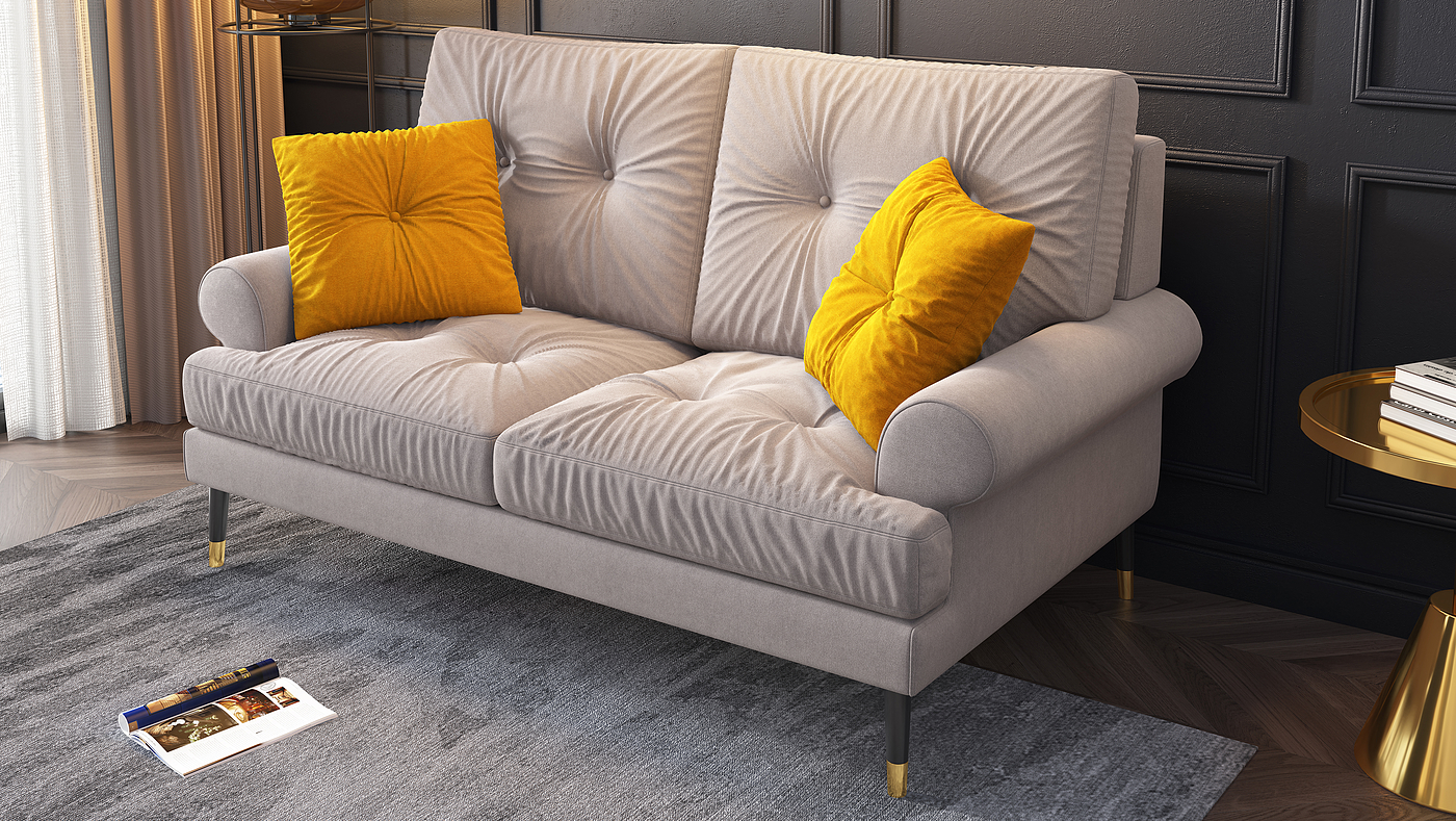 Furniture modeling and rendering animation tutorial，Sofa modeling and rendering tutorial，Fabric sofa，furniture design ，product design，Product modeling and rendering animation tutorial，Antique Valley fragrance，Sofa fold carving，