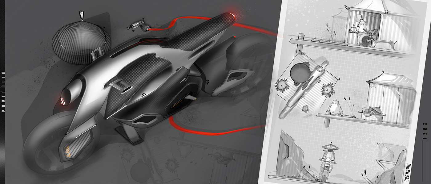 motorcycle，automobile，Appearance design，sketch，portfolio，