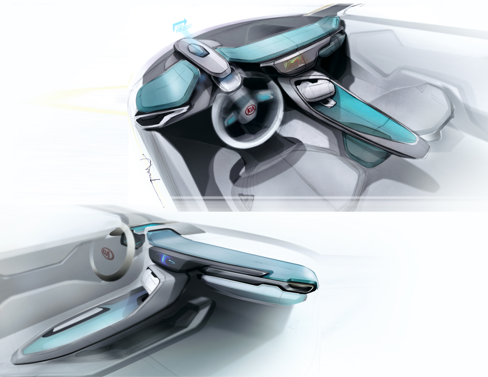 Hand drawn，kIa ，What Internal，Automotive interior，