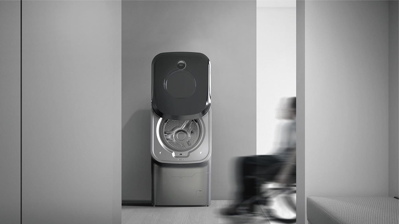 Jiheon Song，SLIP WASH，Washing machine product design，Opening and closing mode，Sliding washing machine，Ergonomics，Visual design，Wheelchair users，