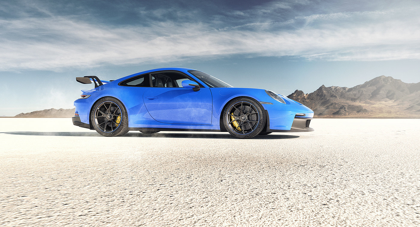 Porsche，cgi，Sports car，Salt Beach，Render Scene ，