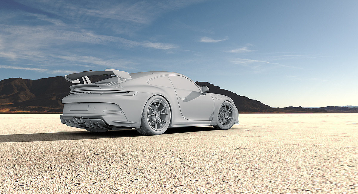 Porsche，cgi，Sports car，Salt Beach，Render Scene ，