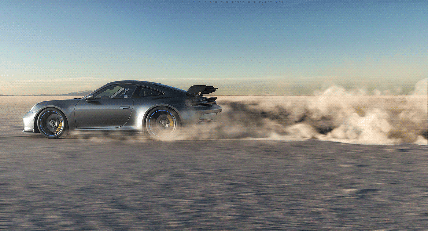 Porsche，cgi，Sports car，Salt Beach，Render Scene ，