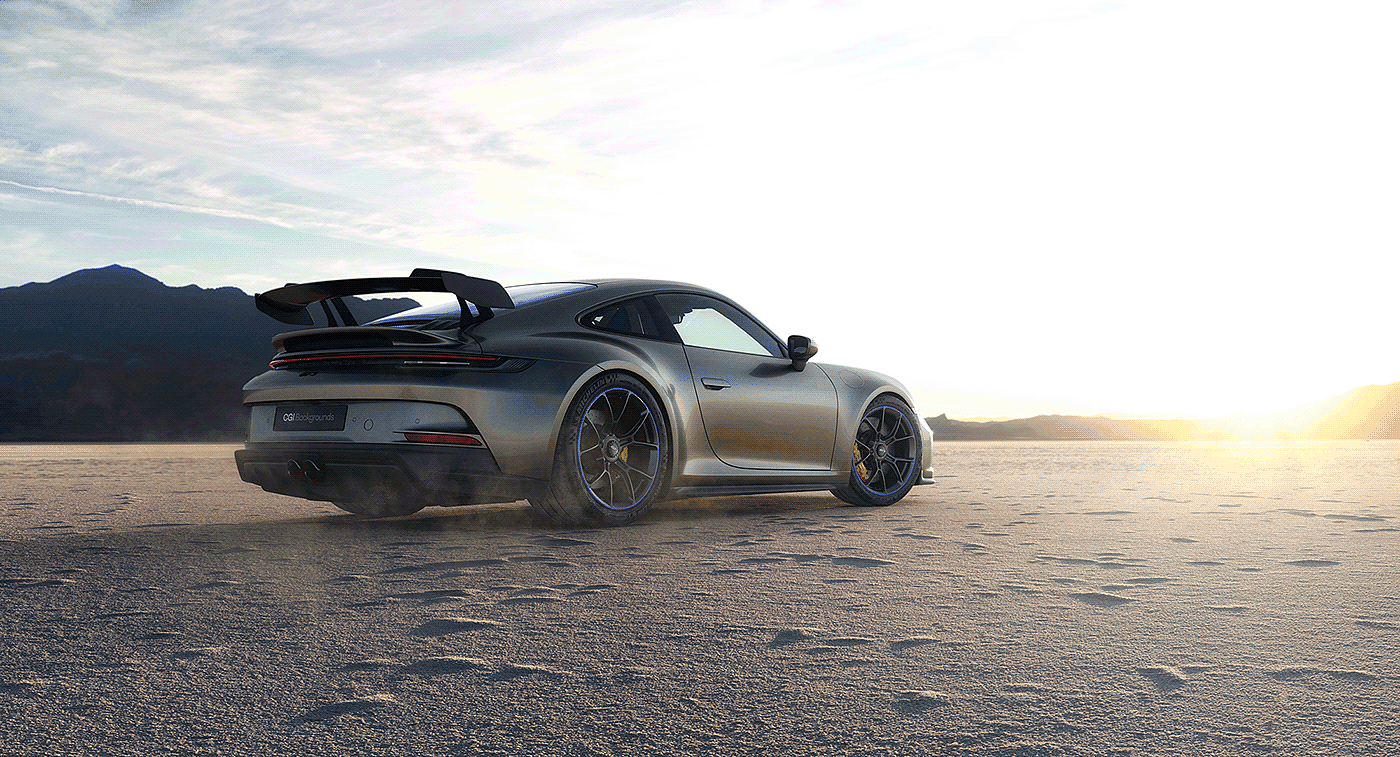 Porsche，cgi，Sports car，Salt Beach，Render Scene ，