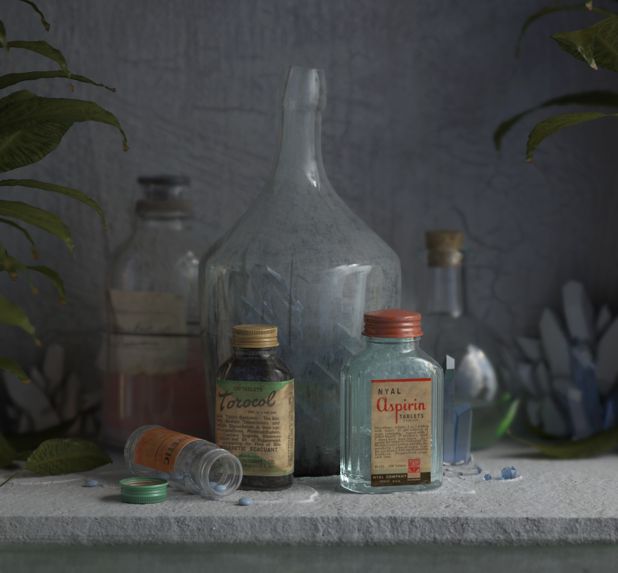 Rendering，3d，headset，lamp，bottle，pot，pot，chair，stool，