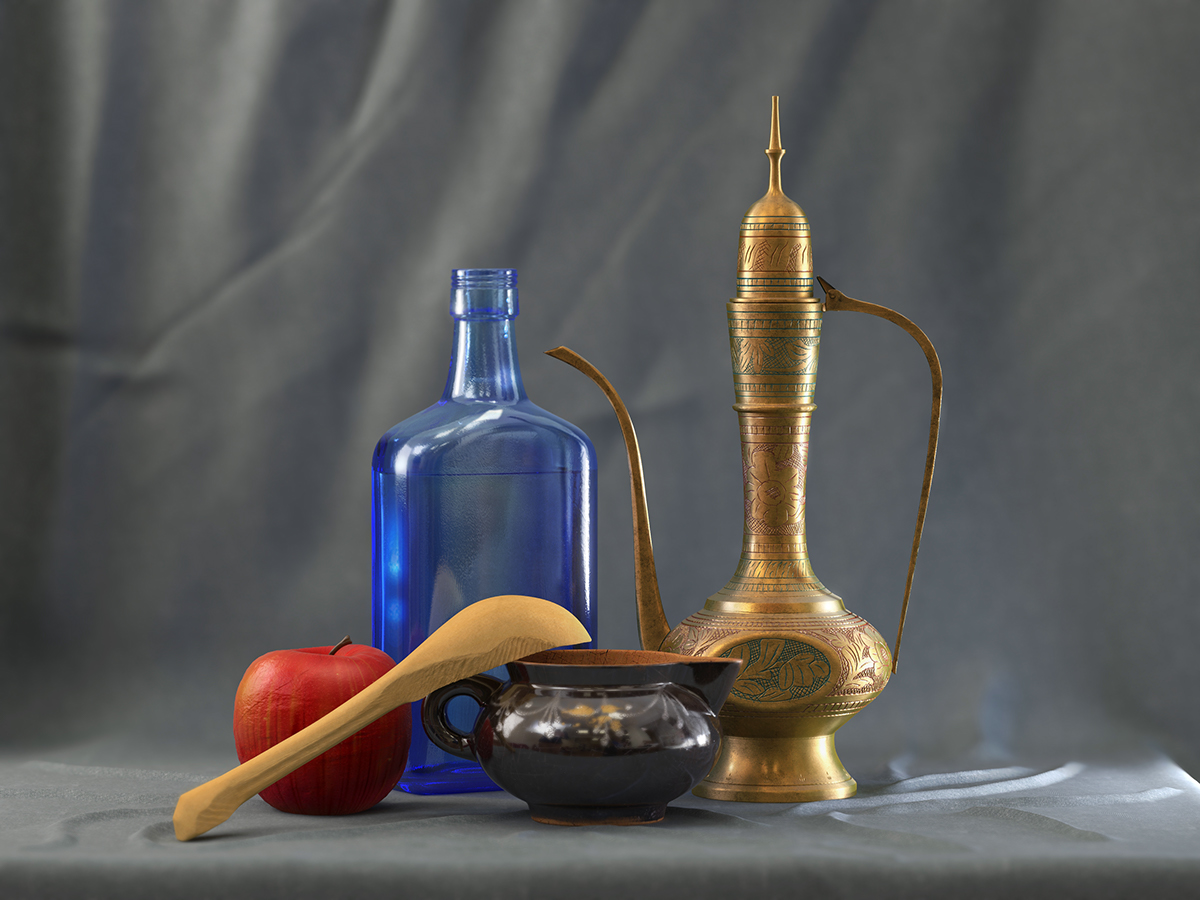 Rendering，3d，headset，lamp，bottle，pot，pot，chair，stool，