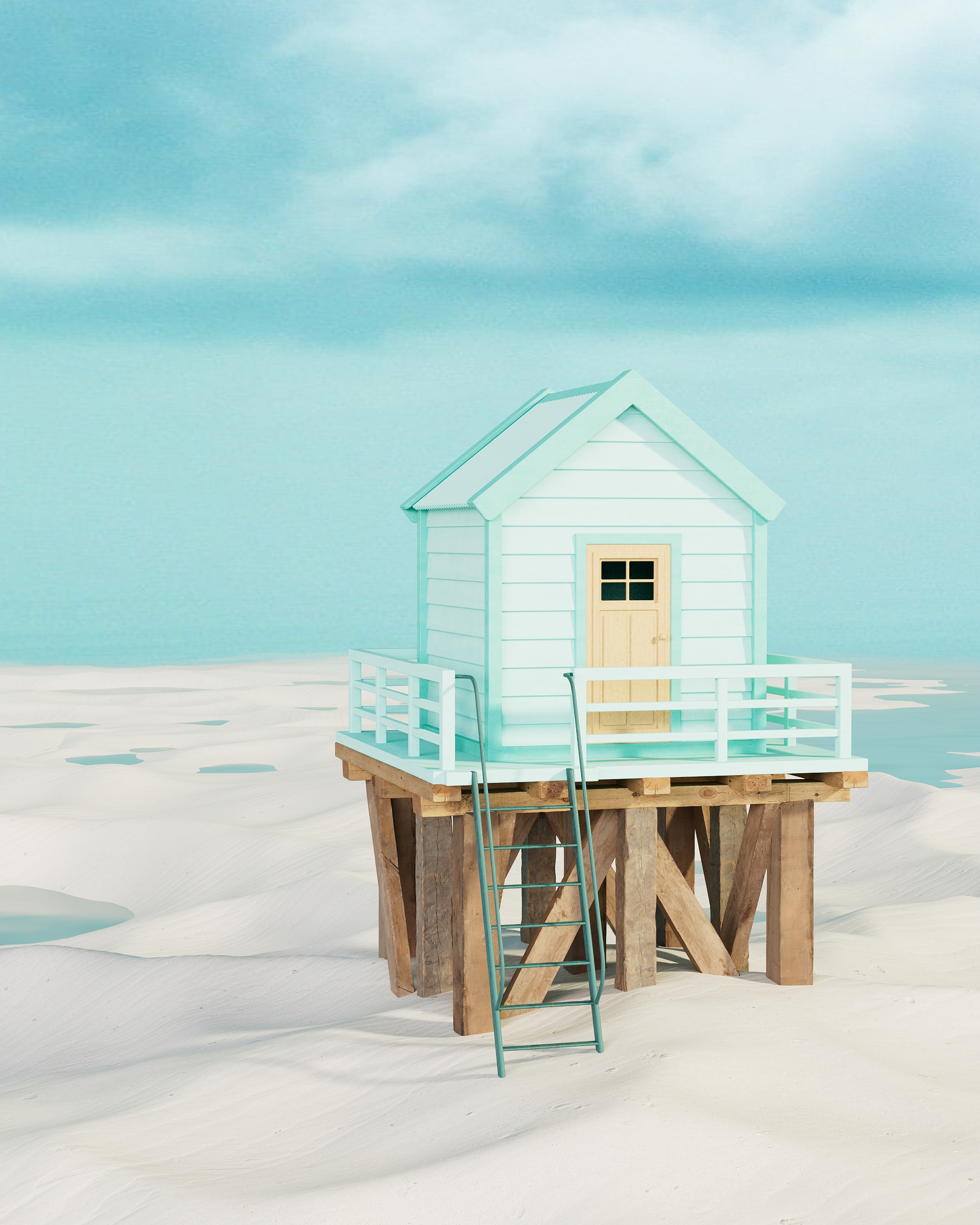 Product rendering，Product animation，c4d，Redshift，Small house，boat，Wooden house，sky，