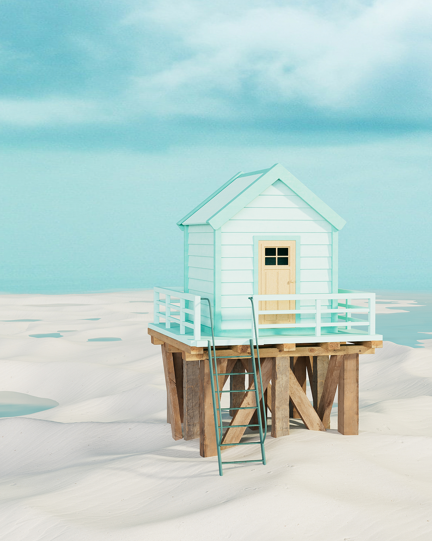 Product rendering，Product animation，c4d，Redshift，Small house，boat，Wooden house，sky，