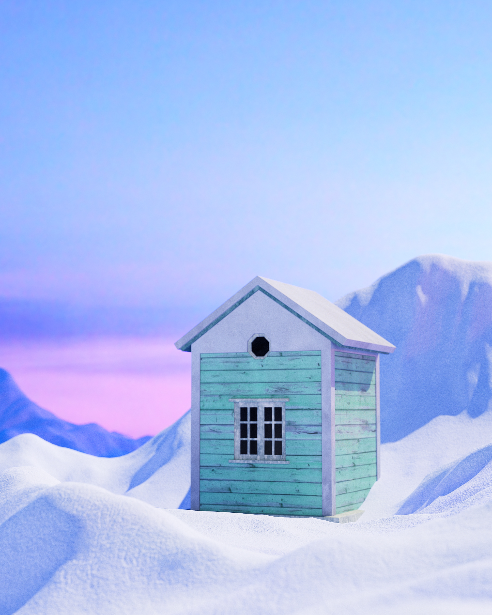 Product rendering，Product animation，c4d，Redshift，Small house，boat，Wooden house，sky，