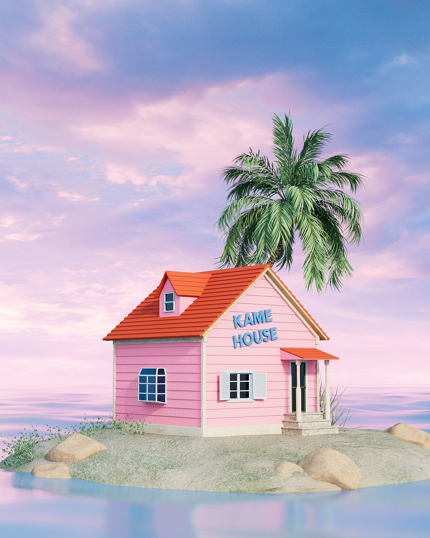 Product rendering，Product animation，c4d，Redshift，Small house，boat，Wooden house，sky，