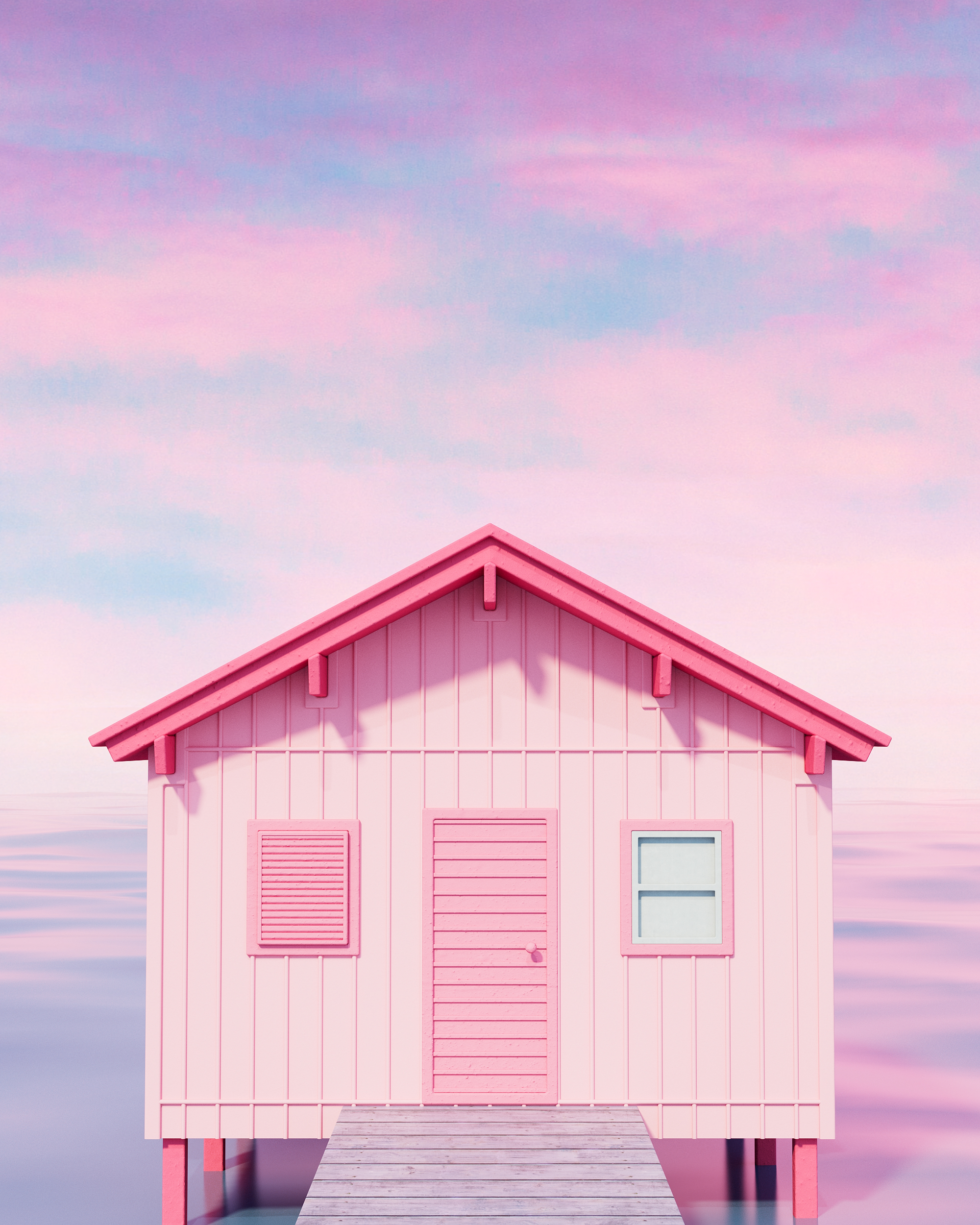 Product rendering，Product animation，c4d，Redshift，Small house，boat，Wooden house，sky，