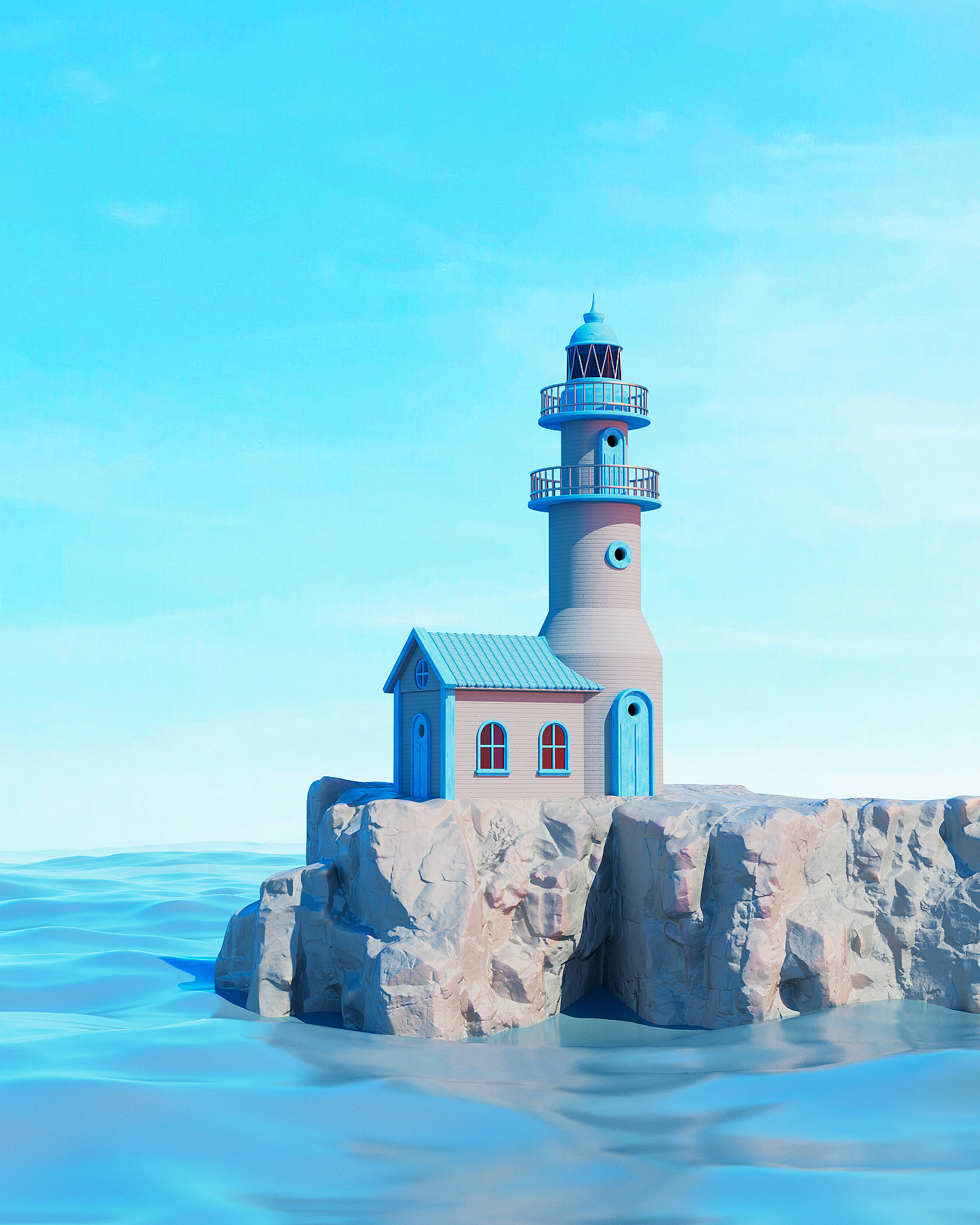 Product rendering，Product animation，c4d，Redshift，Small house，boat，Wooden house，sky，