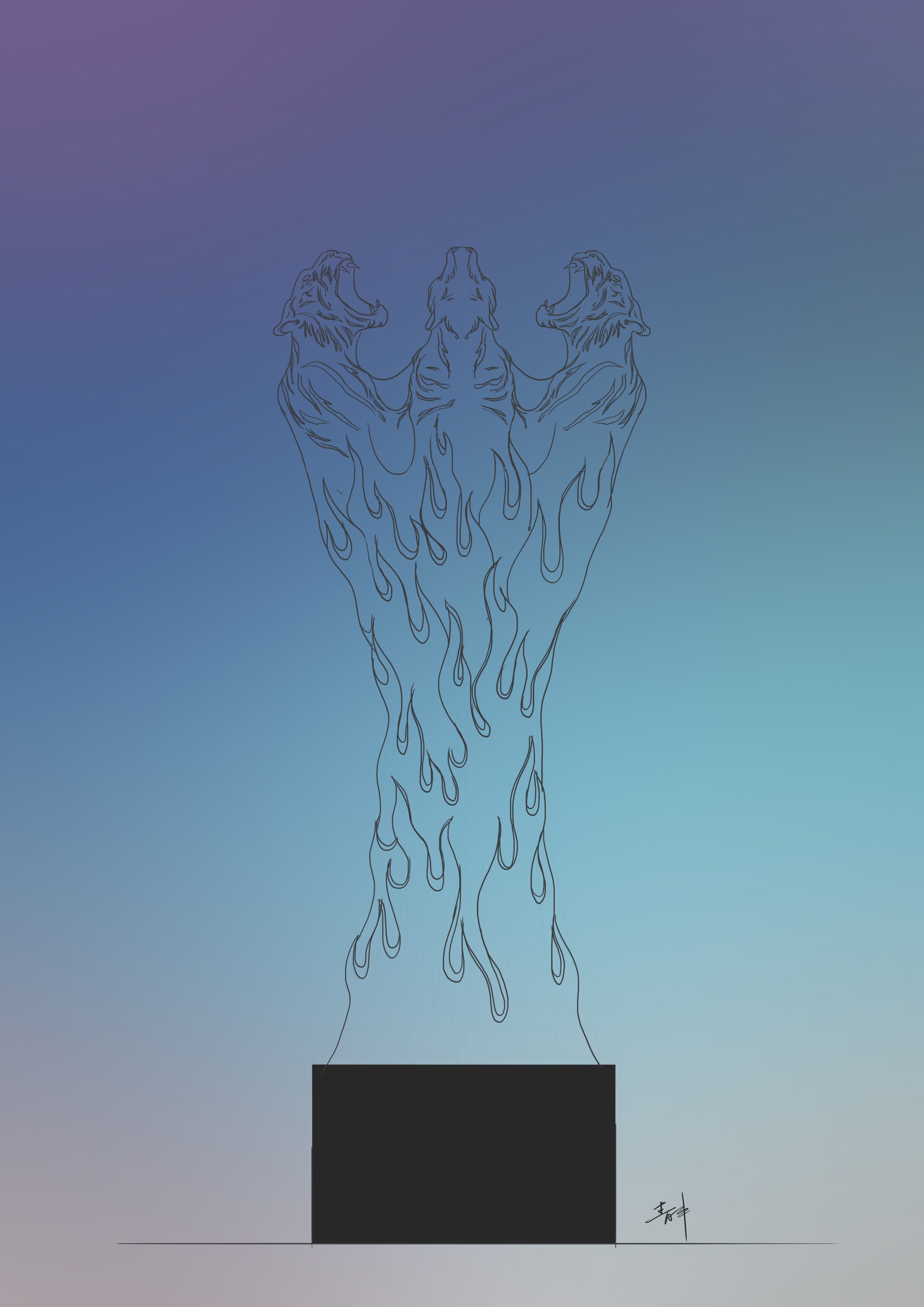 Glass tiger trophy, hand-painted design, flame, flying tiger, team，