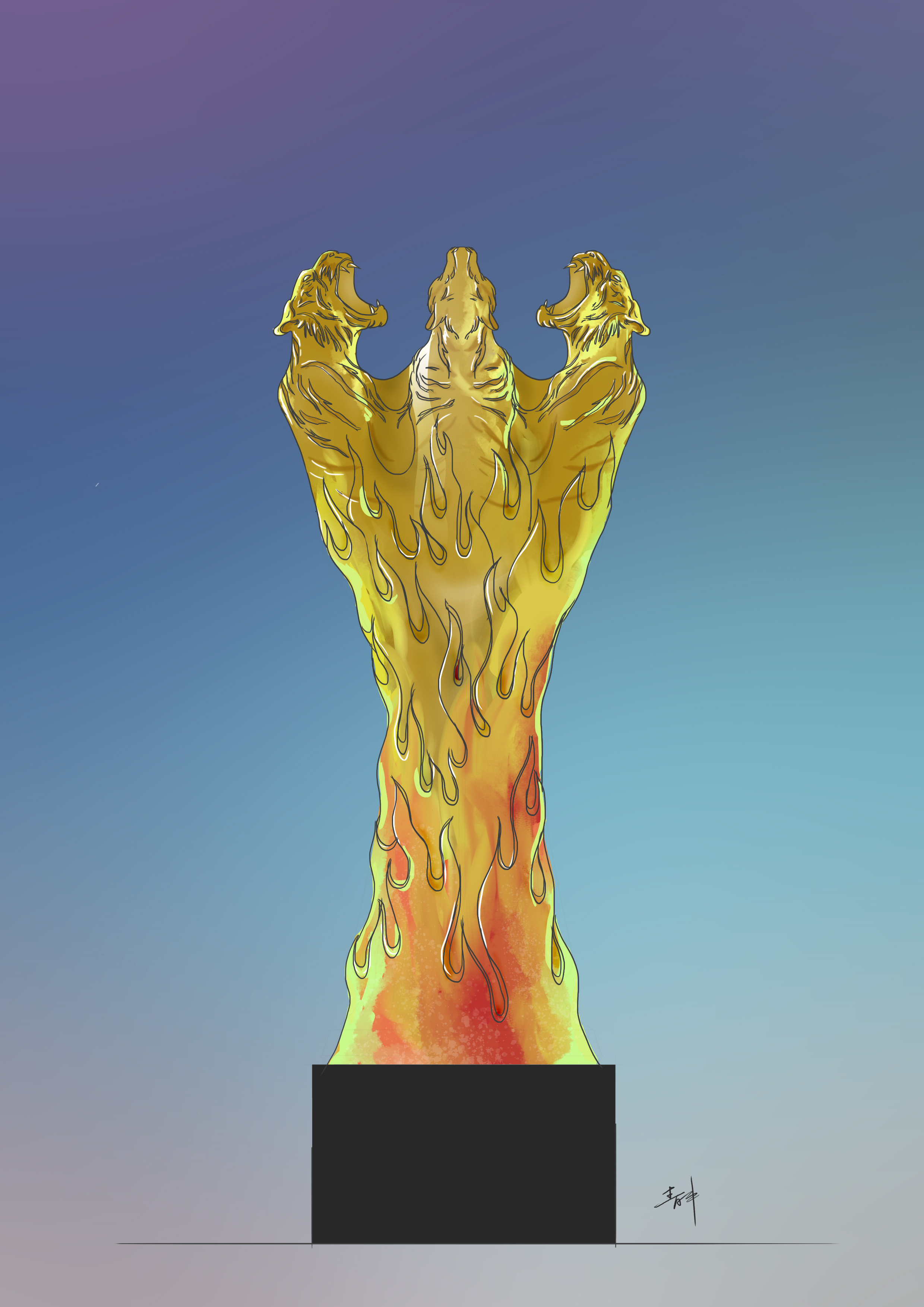 Glass tiger trophy, hand-painted design, flame, flying tiger, team，
