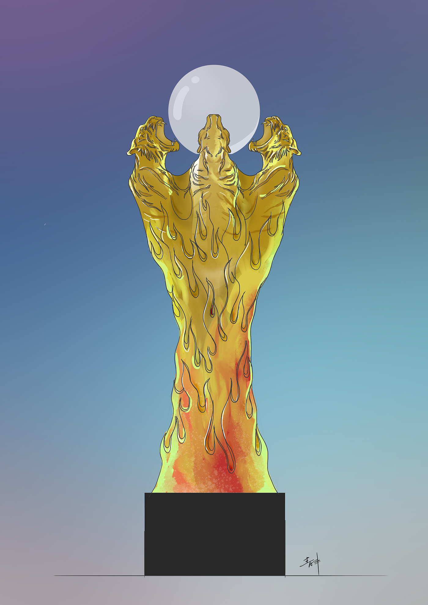 Glass tiger trophy, hand-painted design, flame, flying tiger, team，