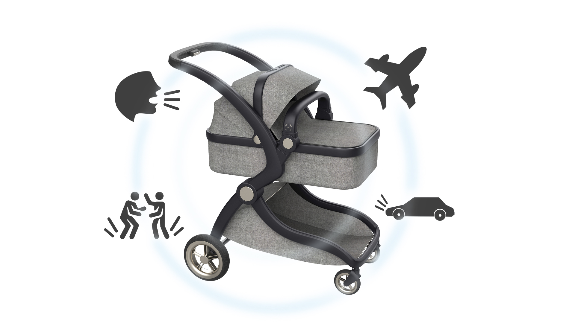 Baby stroller，Haze prevention and noise reduction，product design，industrial design，Yunbo design，