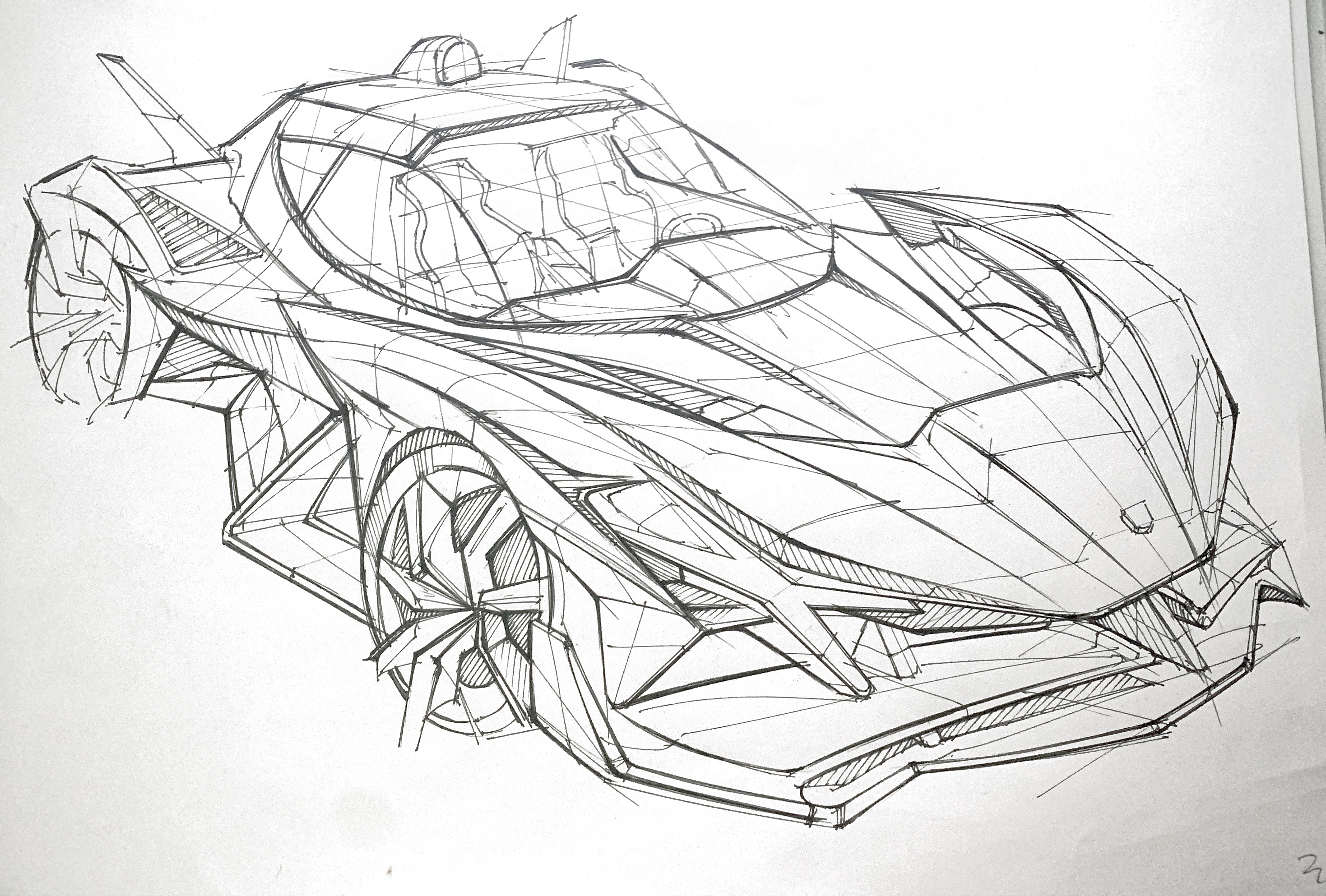 Hand drawn car，product design，industrial design，Hand drawn product design，Hand drawn industrial design，Hand drawn automobile design，Two dimensional rendering，conceptual design，