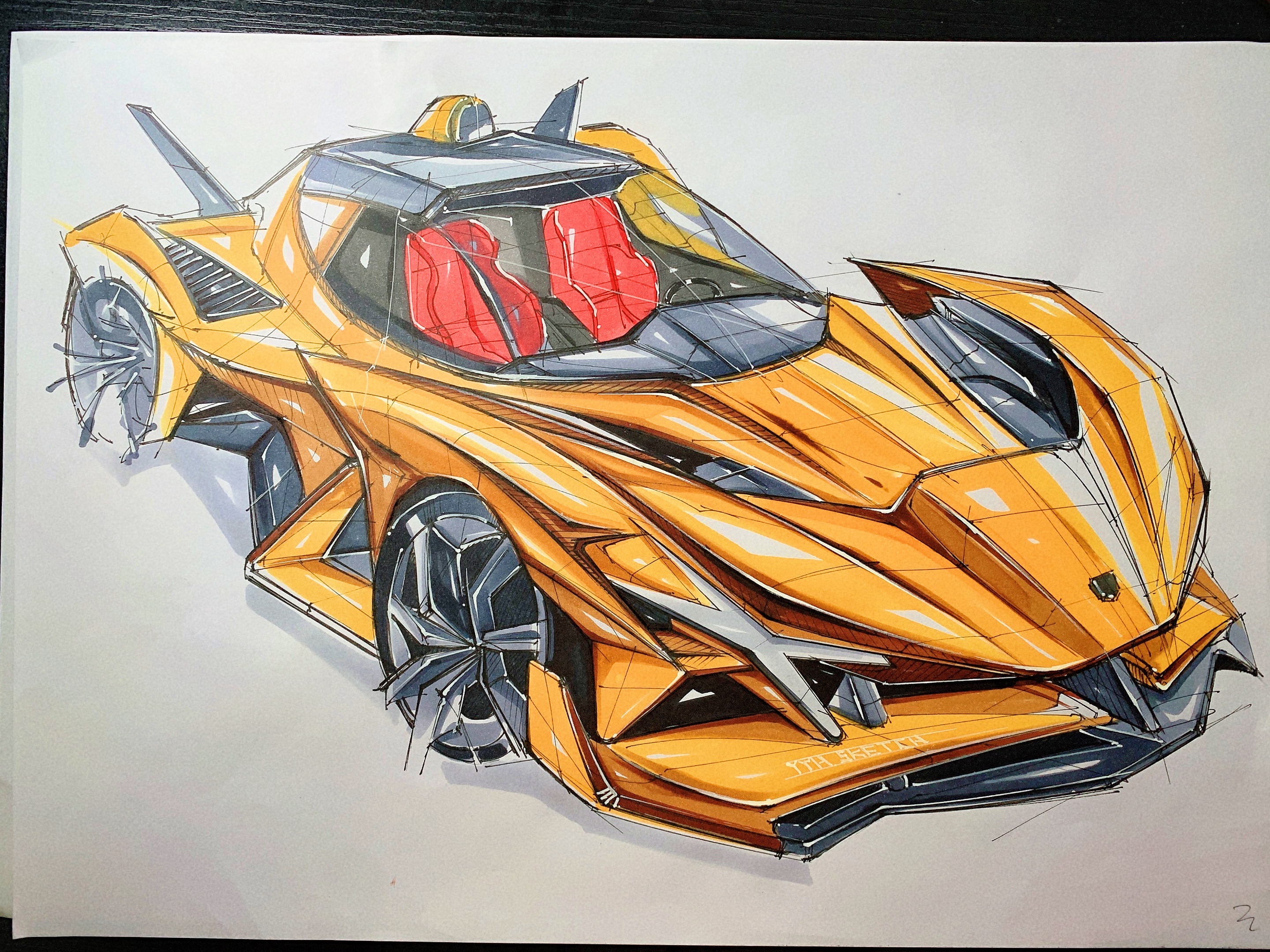 Hand drawn car，product design，industrial design，Hand drawn product design，Hand drawn industrial design，Hand drawn automobile design，Two dimensional rendering，conceptual design，