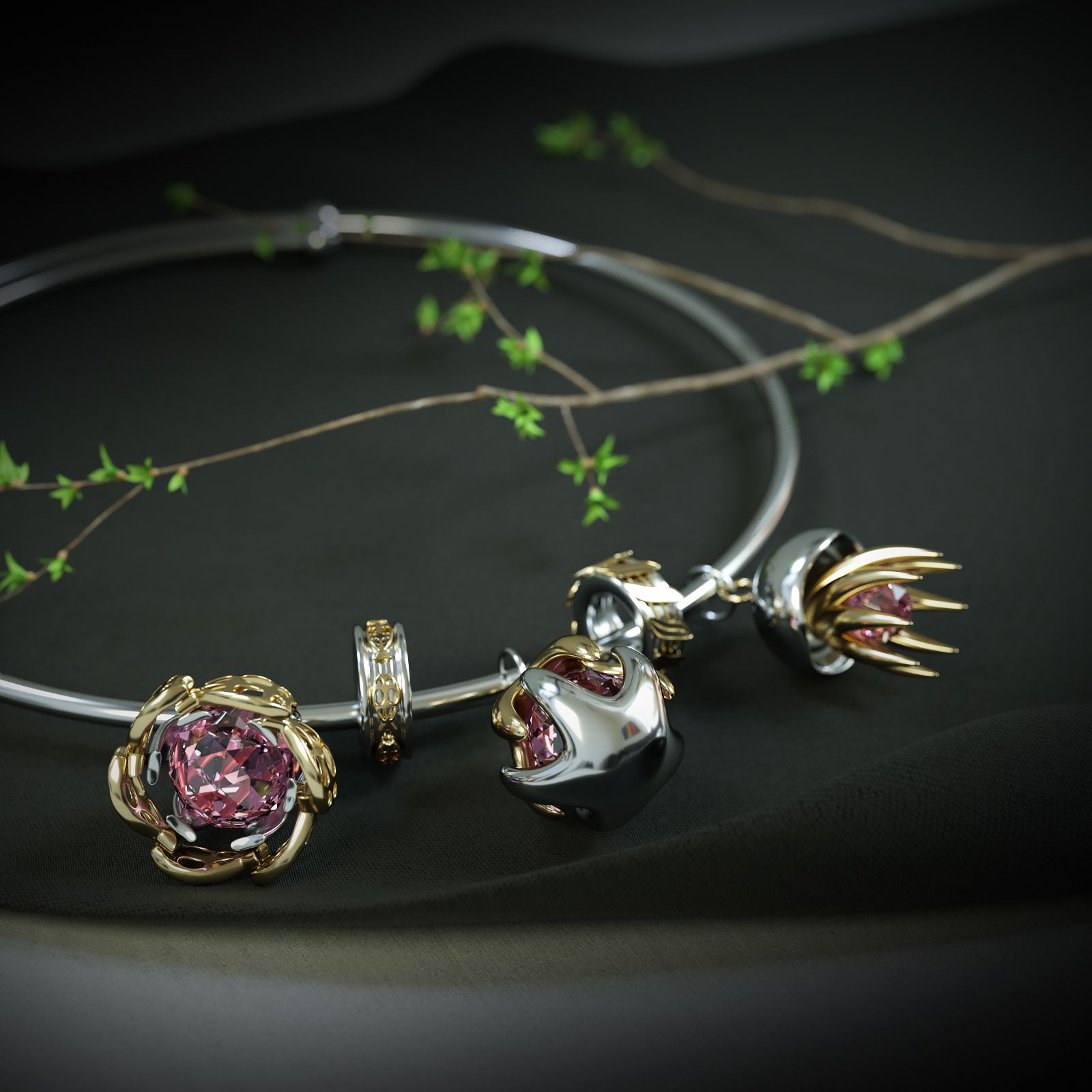 gemstone，fish，jellyfish，Ocean wind，silver，ornaments，jewelry，