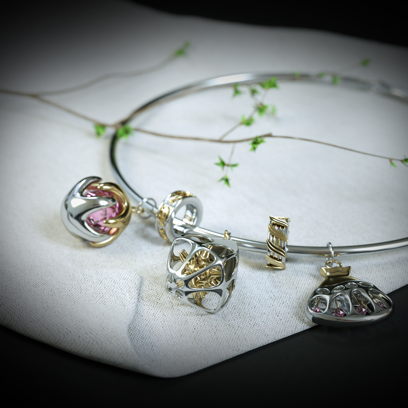 gemstone，fish，jellyfish，Ocean wind，silver，ornaments，jewelry，