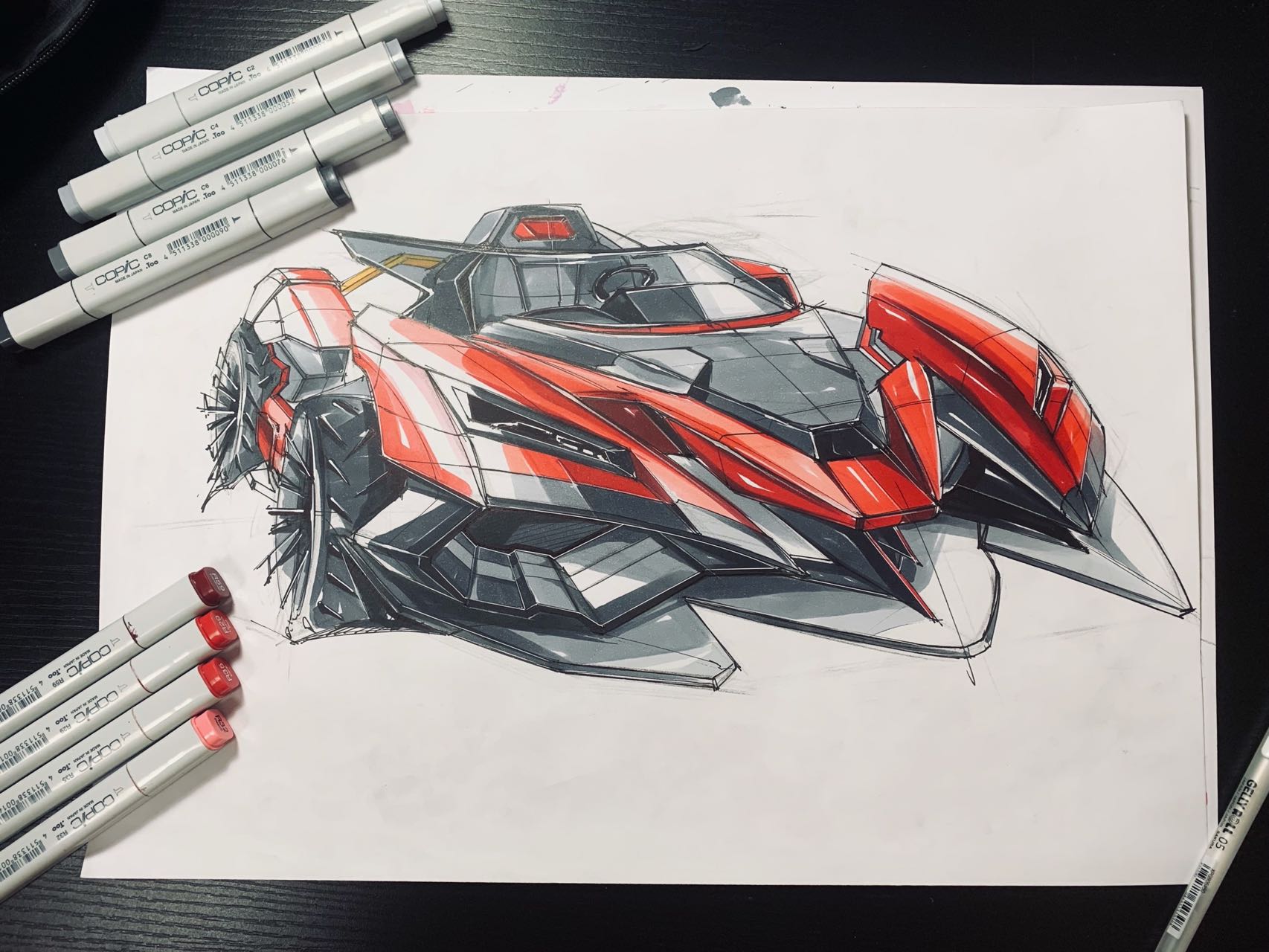 Automobile design，Hand drawn products，Hand drawn industrial design，sketch，ball pen，Marker hand drawn，