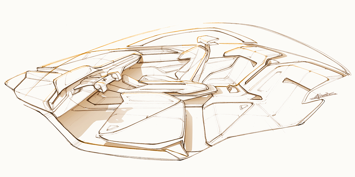 【汽车手绘】做汽车设计的可以参考学习一下~ 汽车内饰的透视!画法
