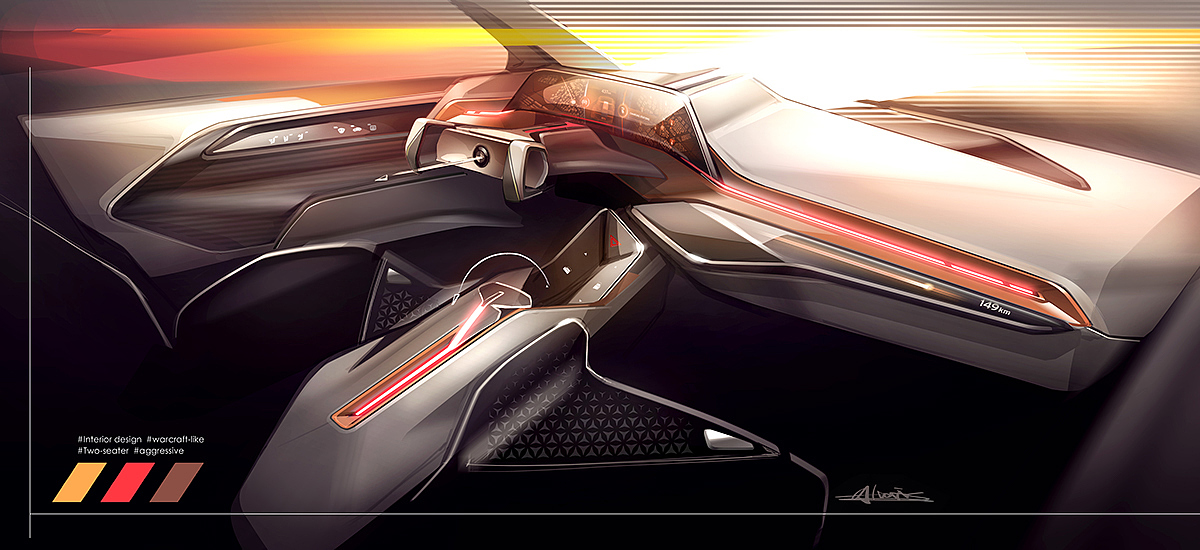 automobile，Interior，vehicle，Hand drawn，painting，