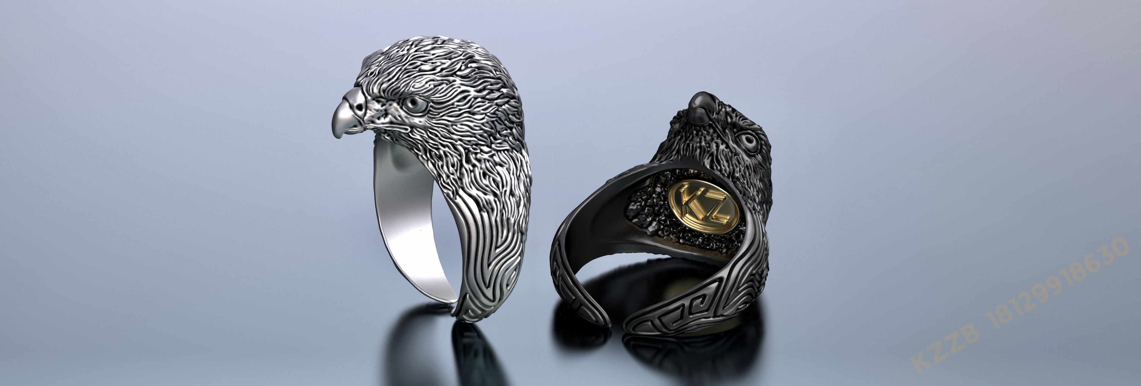 Carve，eagle，jewelry，Ring，Silver ornaments，modeling，Render，Zbrush，