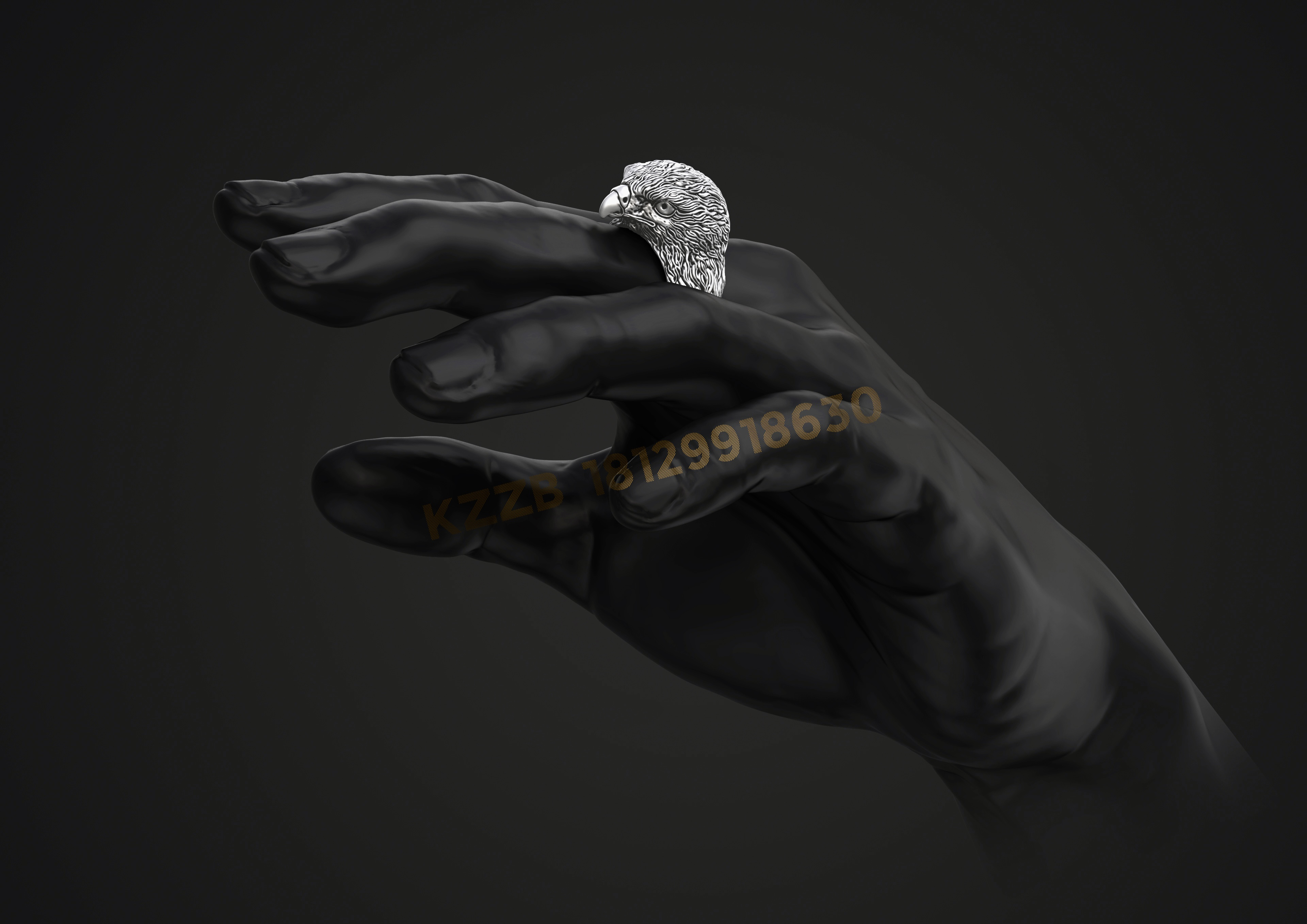 Carve，eagle，jewelry，Ring，Silver ornaments，modeling，Render，Zbrush，