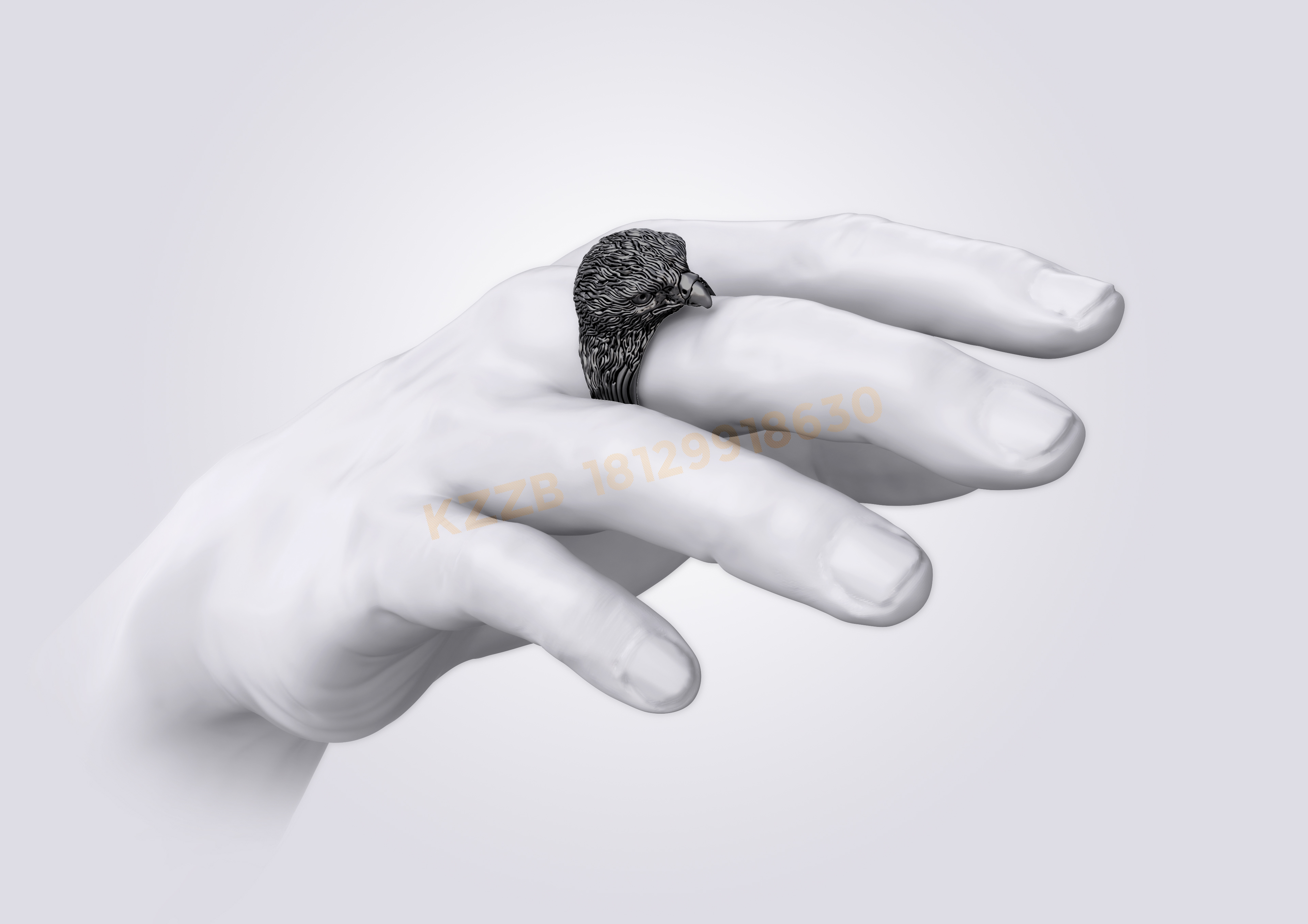 Carve，eagle，jewelry，Ring，Silver ornaments，modeling，Render，Zbrush，
