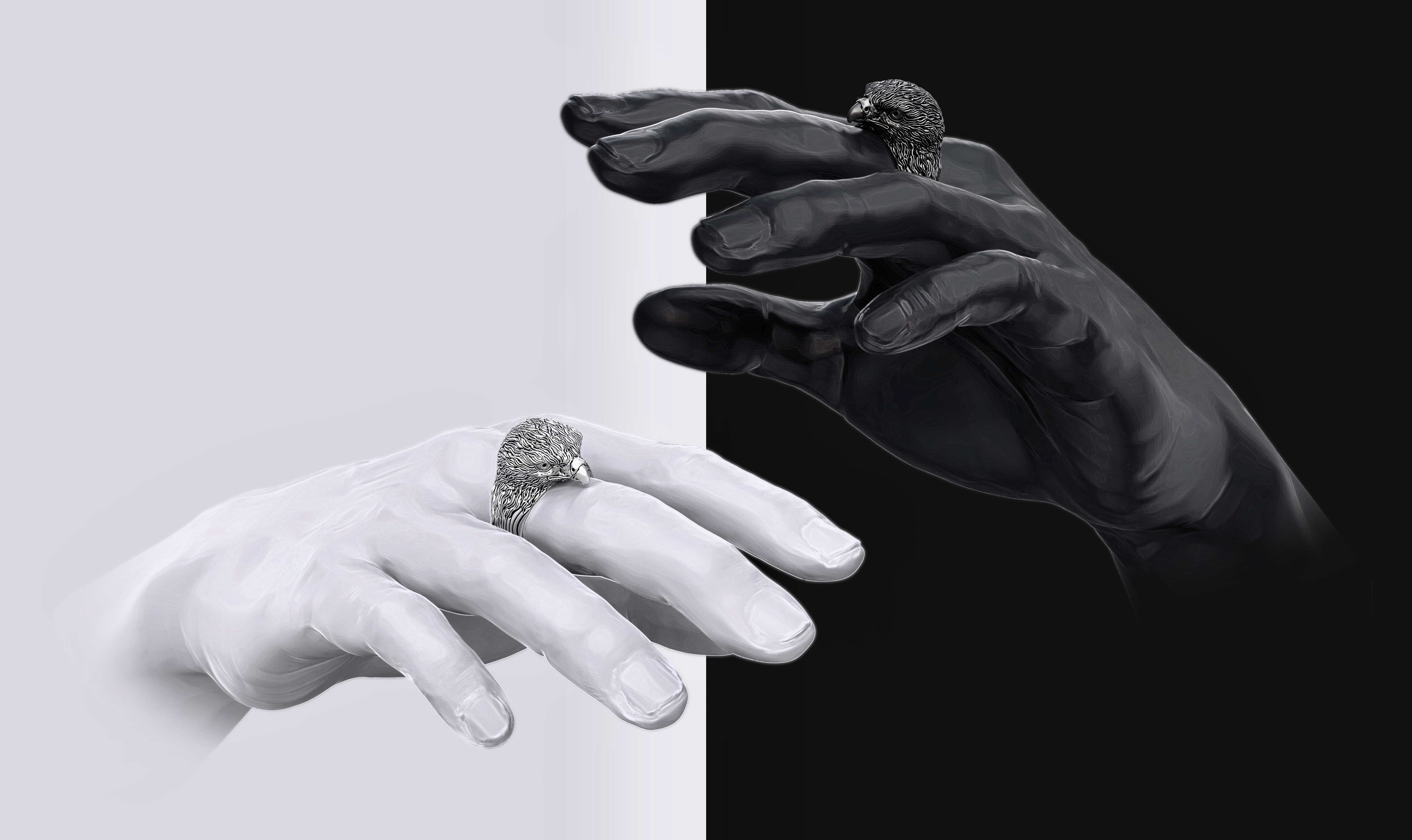 Carve，eagle，jewelry，Ring，Silver ornaments，modeling，Render，Zbrush，