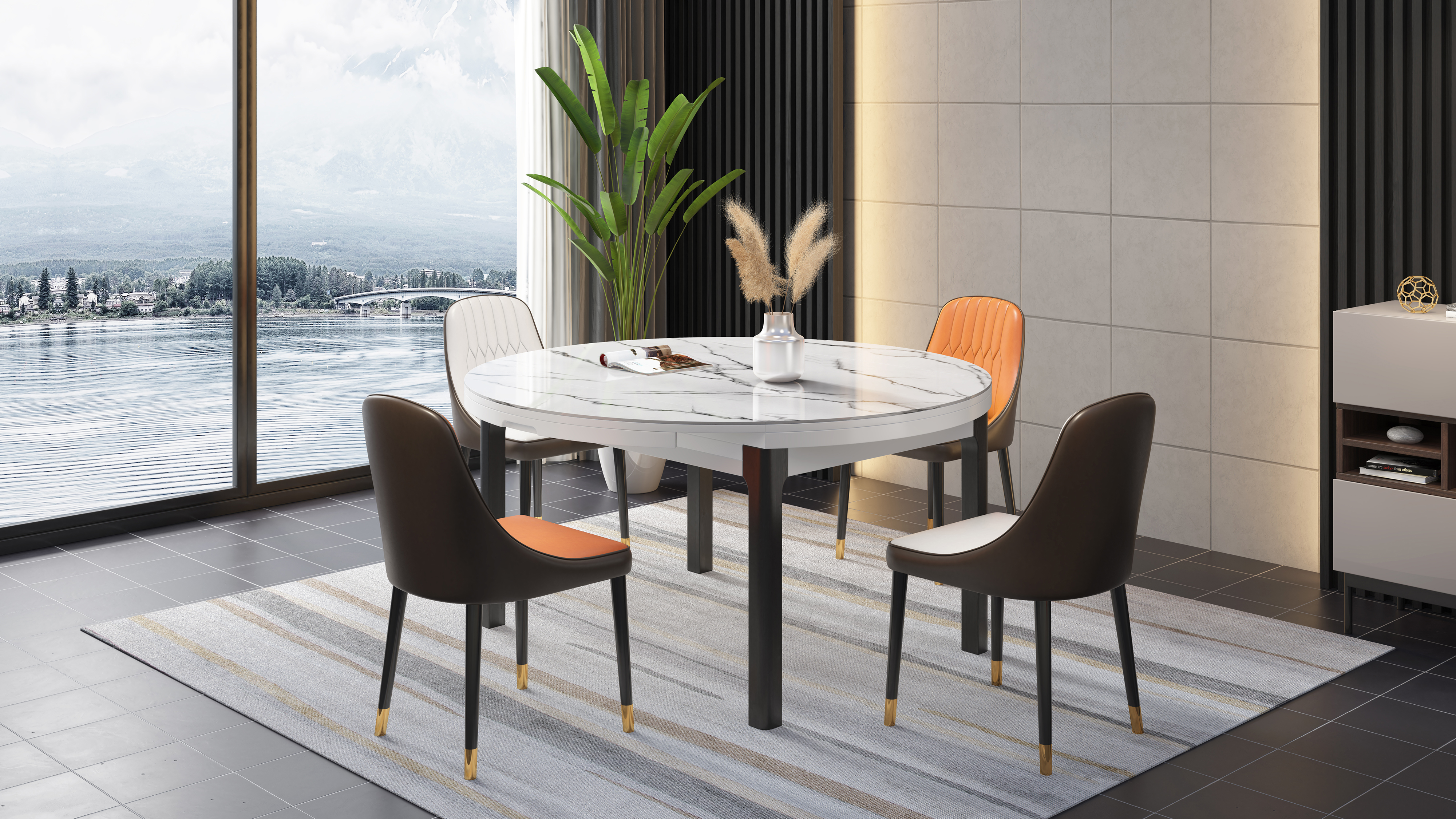 dining table and chair，Furniture modeling and rendering animation tutorial，furniture design ，product design，Product modeling and rendering animation tutorial，Antique Valley fragrance，Leisure chair，Home Furnishing，