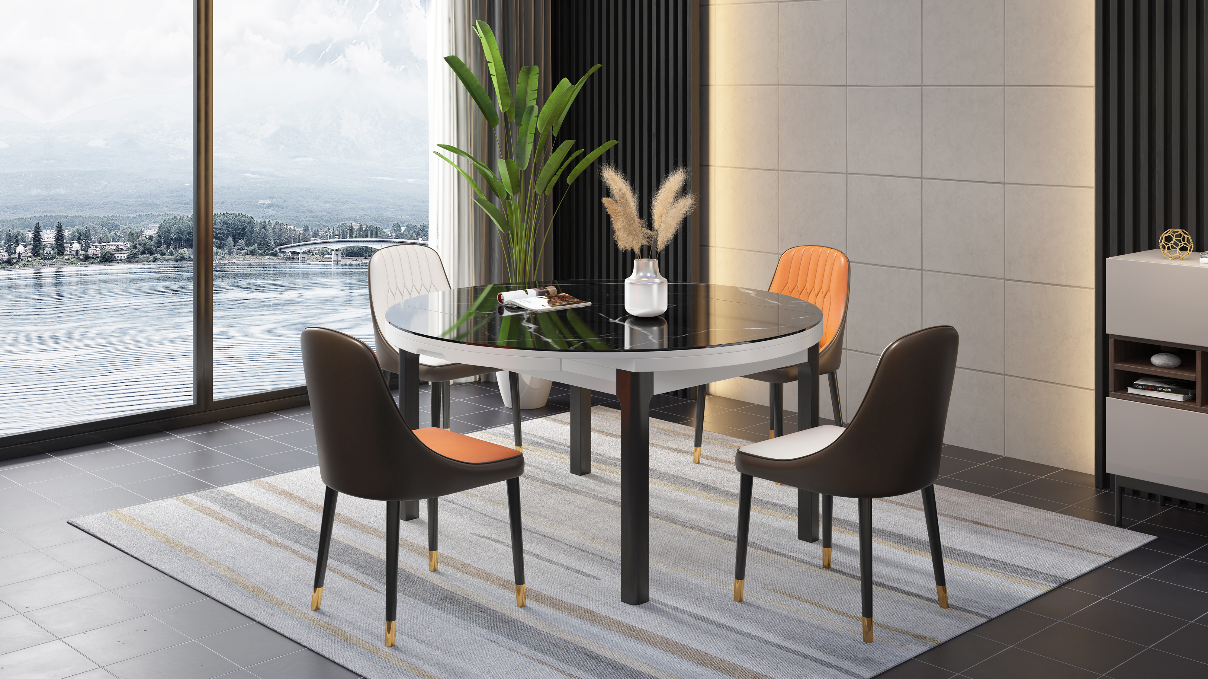 dining table and chair，Furniture modeling and rendering animation tutorial，furniture design ，product design，Product modeling and rendering animation tutorial，Antique Valley fragrance，Leisure chair，Home Furnishing，