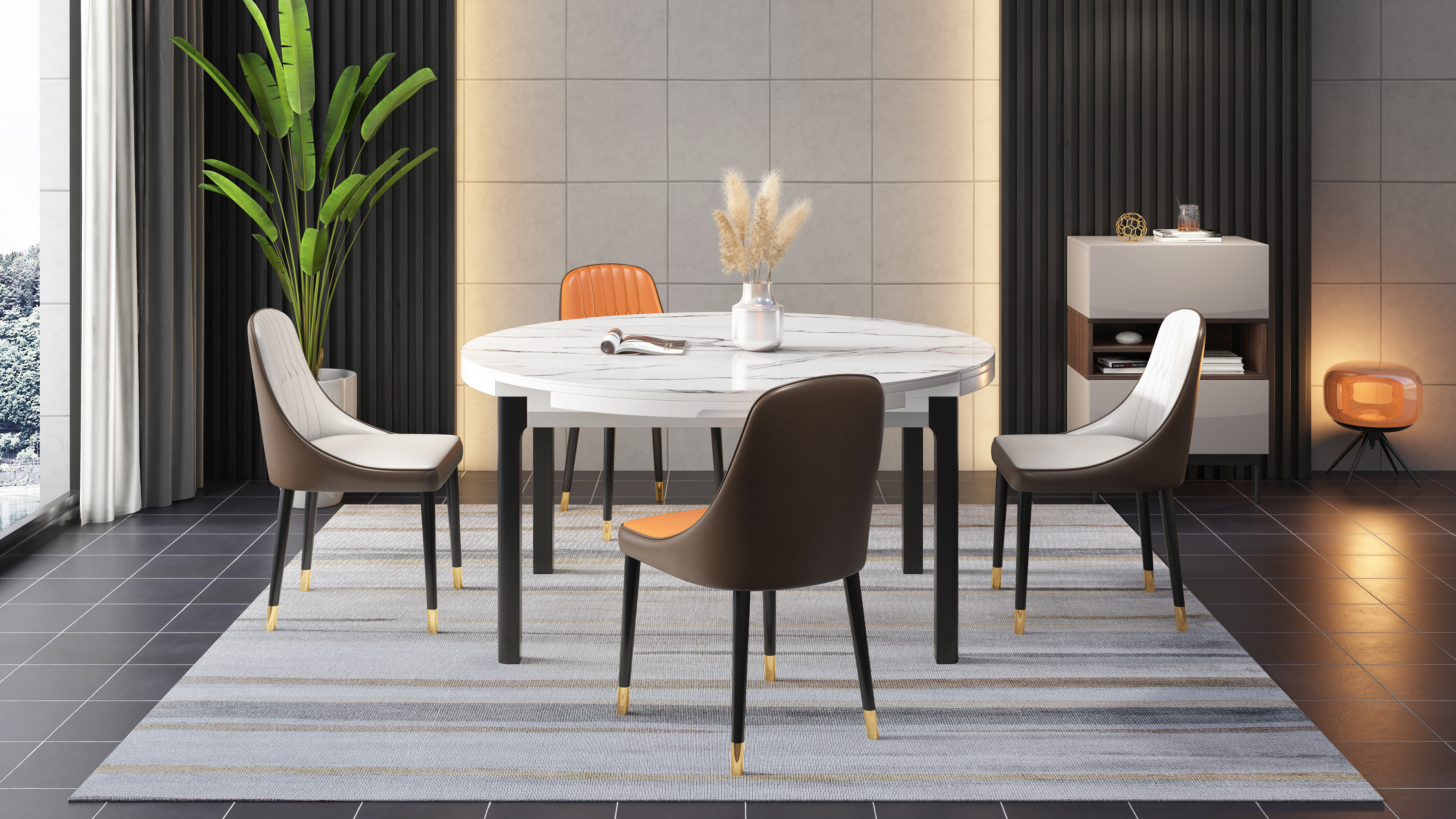 dining table and chair，Furniture modeling and rendering animation tutorial，furniture design ，product design，Product modeling and rendering animation tutorial，Antique Valley fragrance，Leisure chair，Home Furnishing，