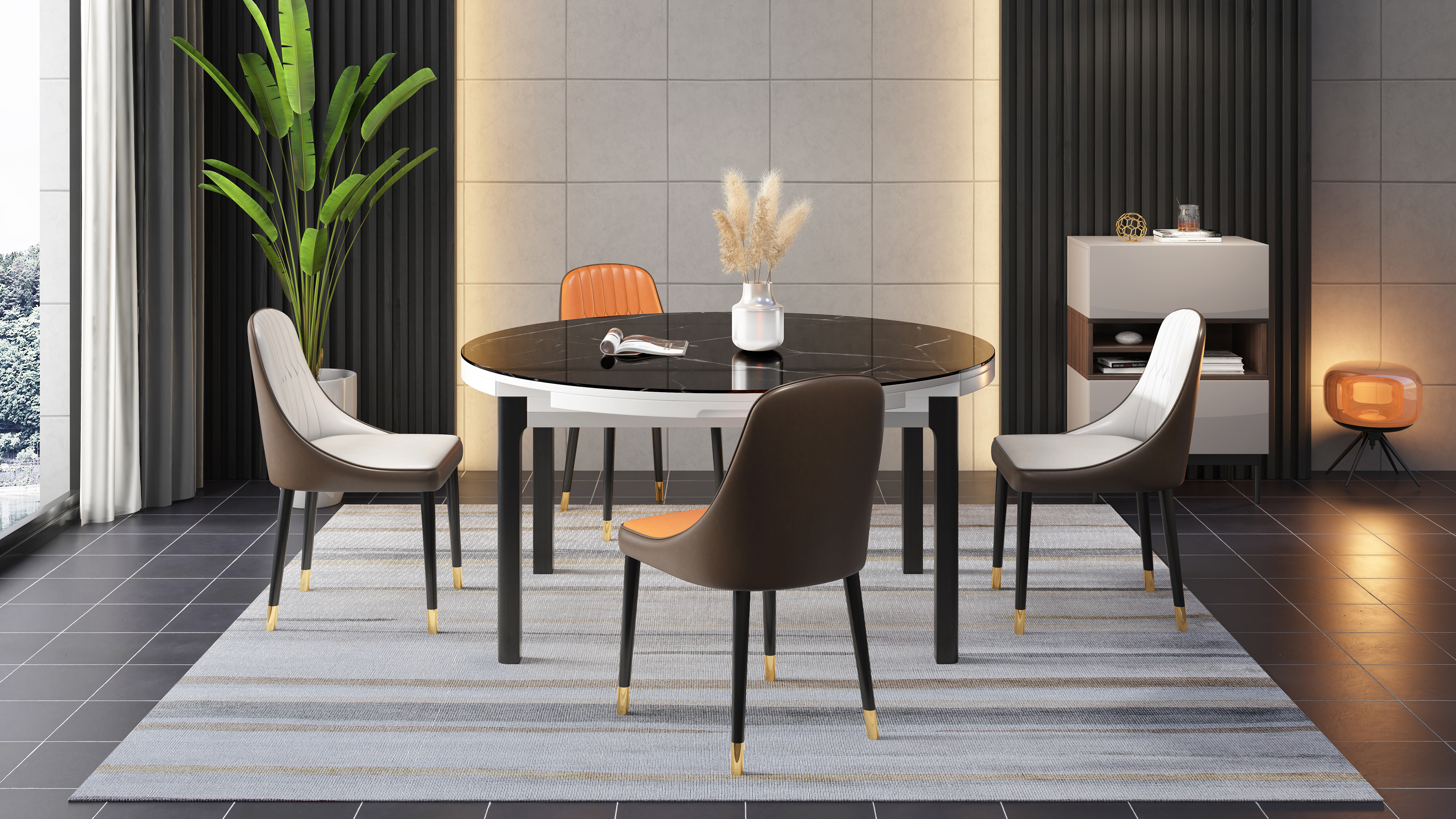 dining table and chair，Furniture modeling and rendering animation tutorial，furniture design ，product design，Product modeling and rendering animation tutorial，Antique Valley fragrance，Leisure chair，Home Furnishing，