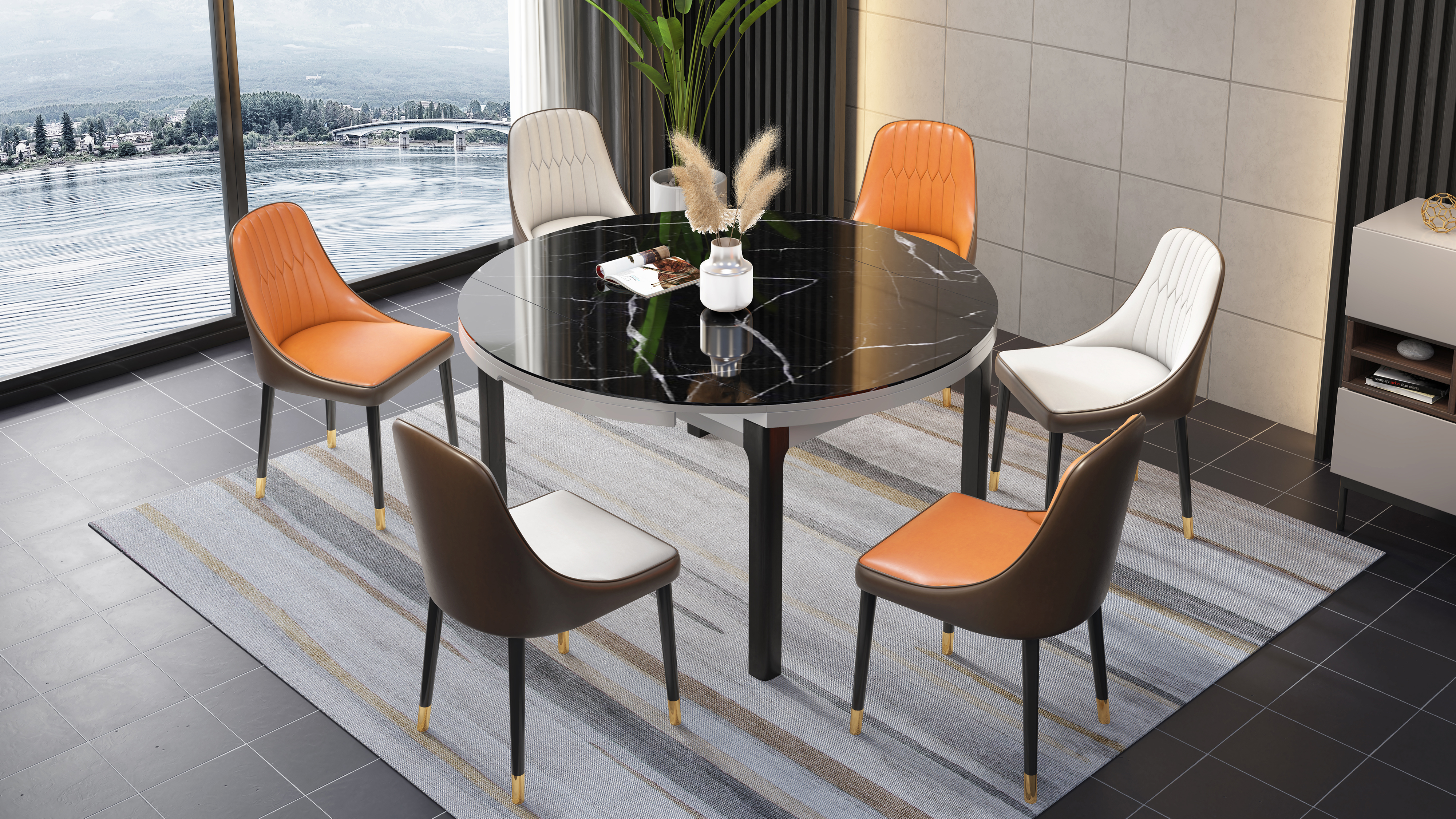 dining table and chair，Furniture modeling and rendering animation tutorial，furniture design ，product design，Product modeling and rendering animation tutorial，Antique Valley fragrance，Leisure chair，Home Furnishing，