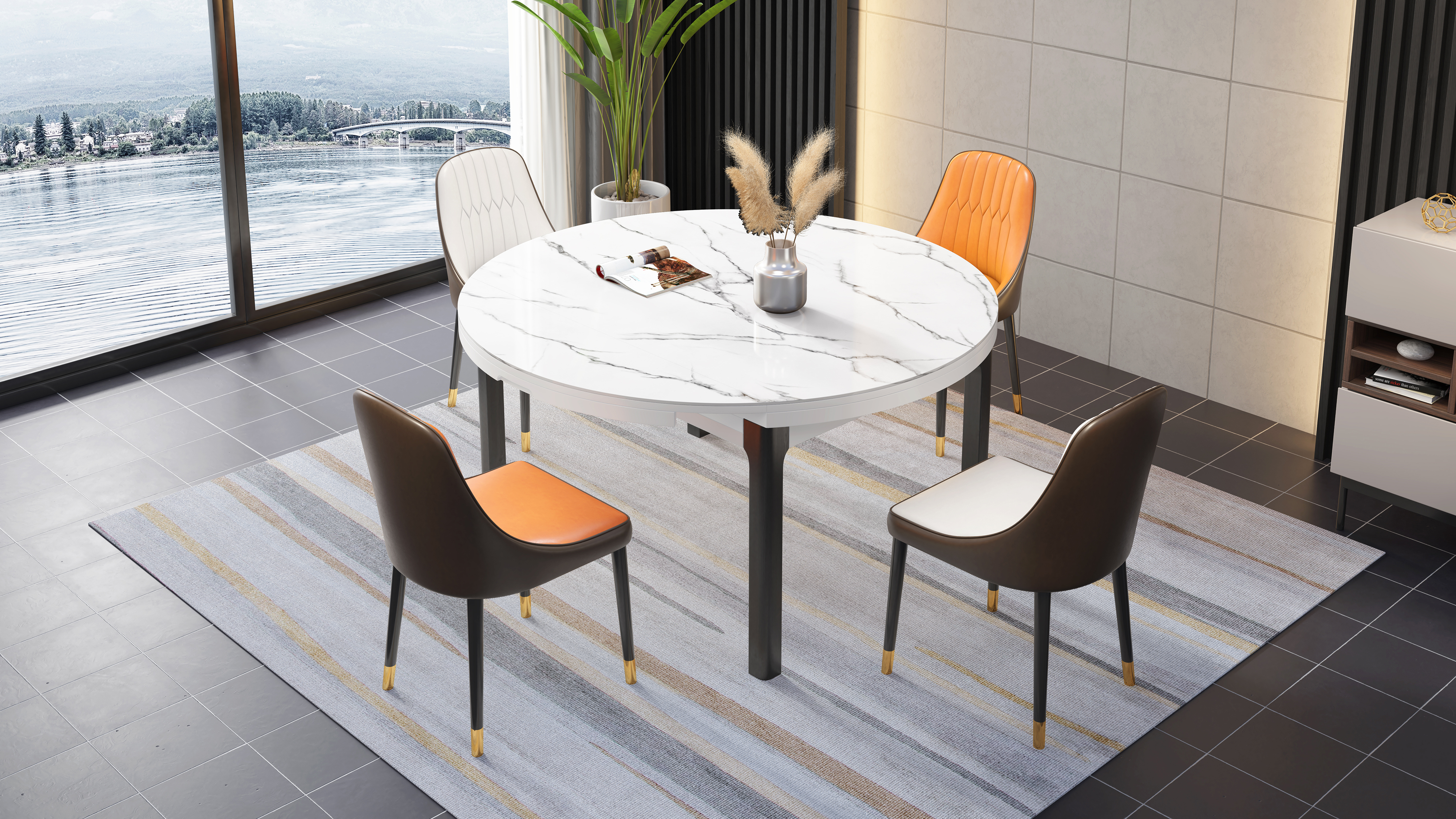 dining table and chair，Furniture modeling and rendering animation tutorial，furniture design ，product design，Product modeling and rendering animation tutorial，Antique Valley fragrance，Leisure chair，Home Furnishing，