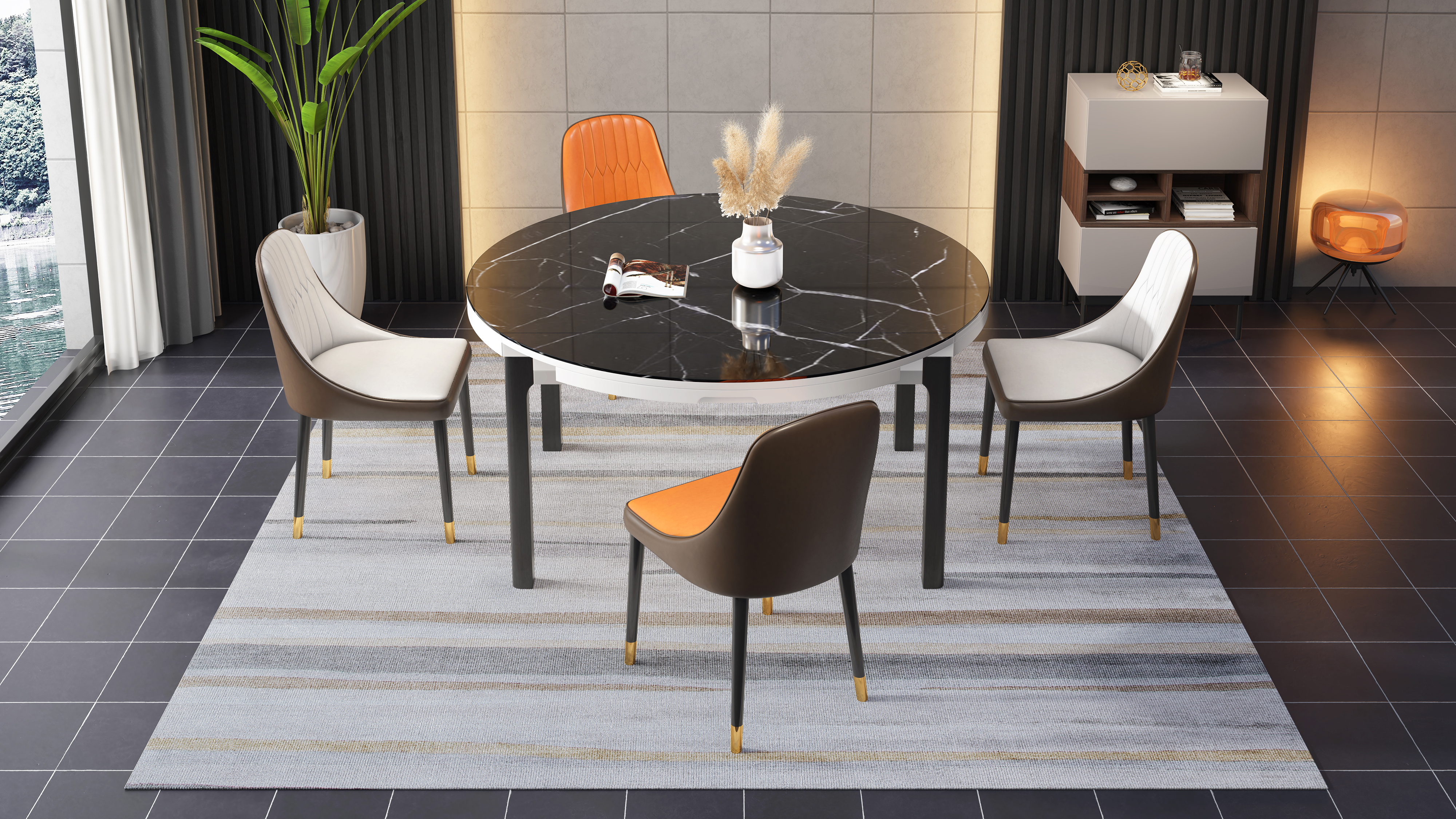 dining table and chair，Furniture modeling and rendering animation tutorial，furniture design ，product design，Product modeling and rendering animation tutorial，Antique Valley fragrance，Leisure chair，Home Furnishing，