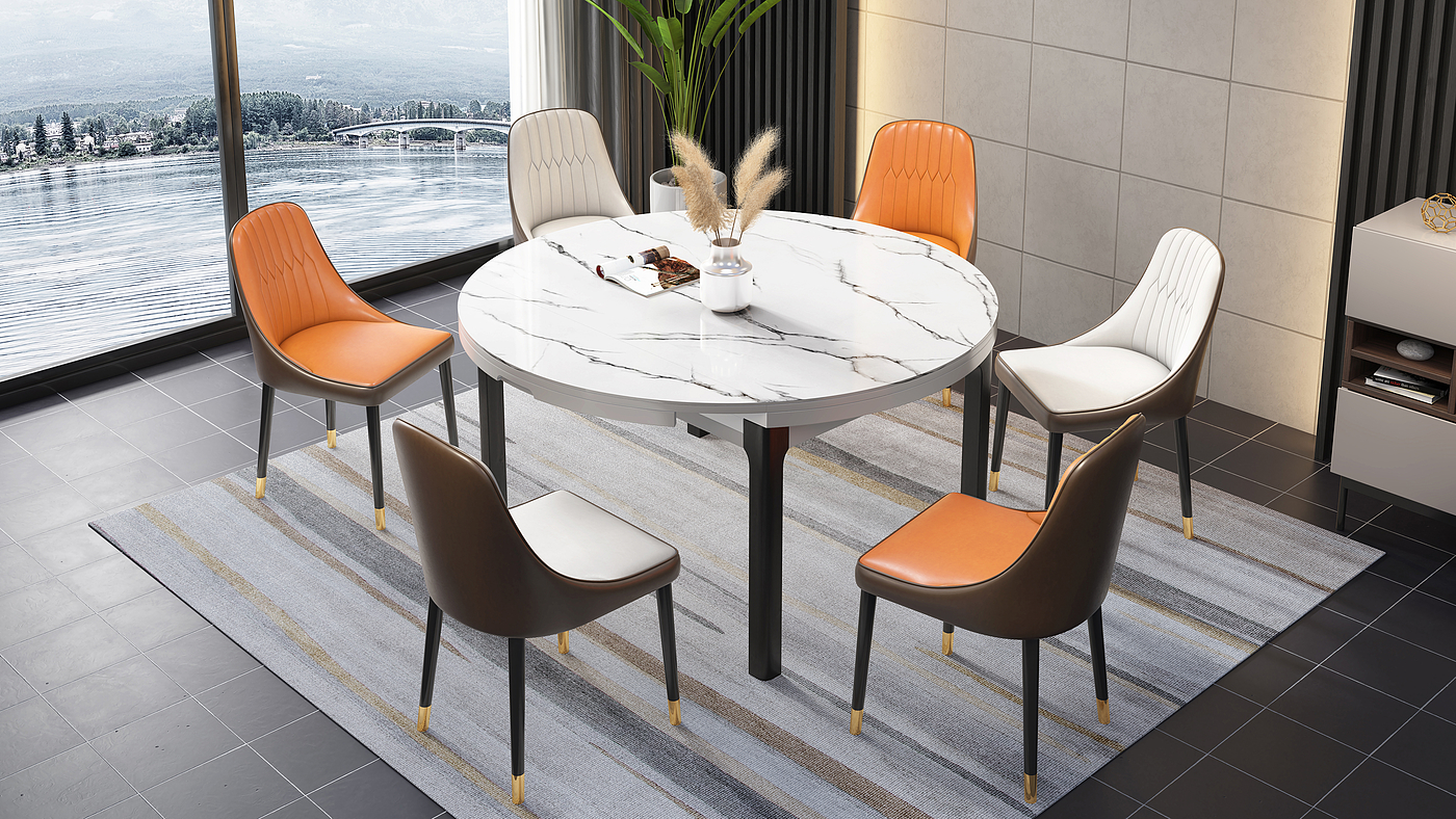 dining table and chair，Furniture modeling and rendering animation tutorial，furniture design ，product design，Product modeling and rendering animation tutorial，Antique Valley fragrance，Leisure chair，Home Furnishing，