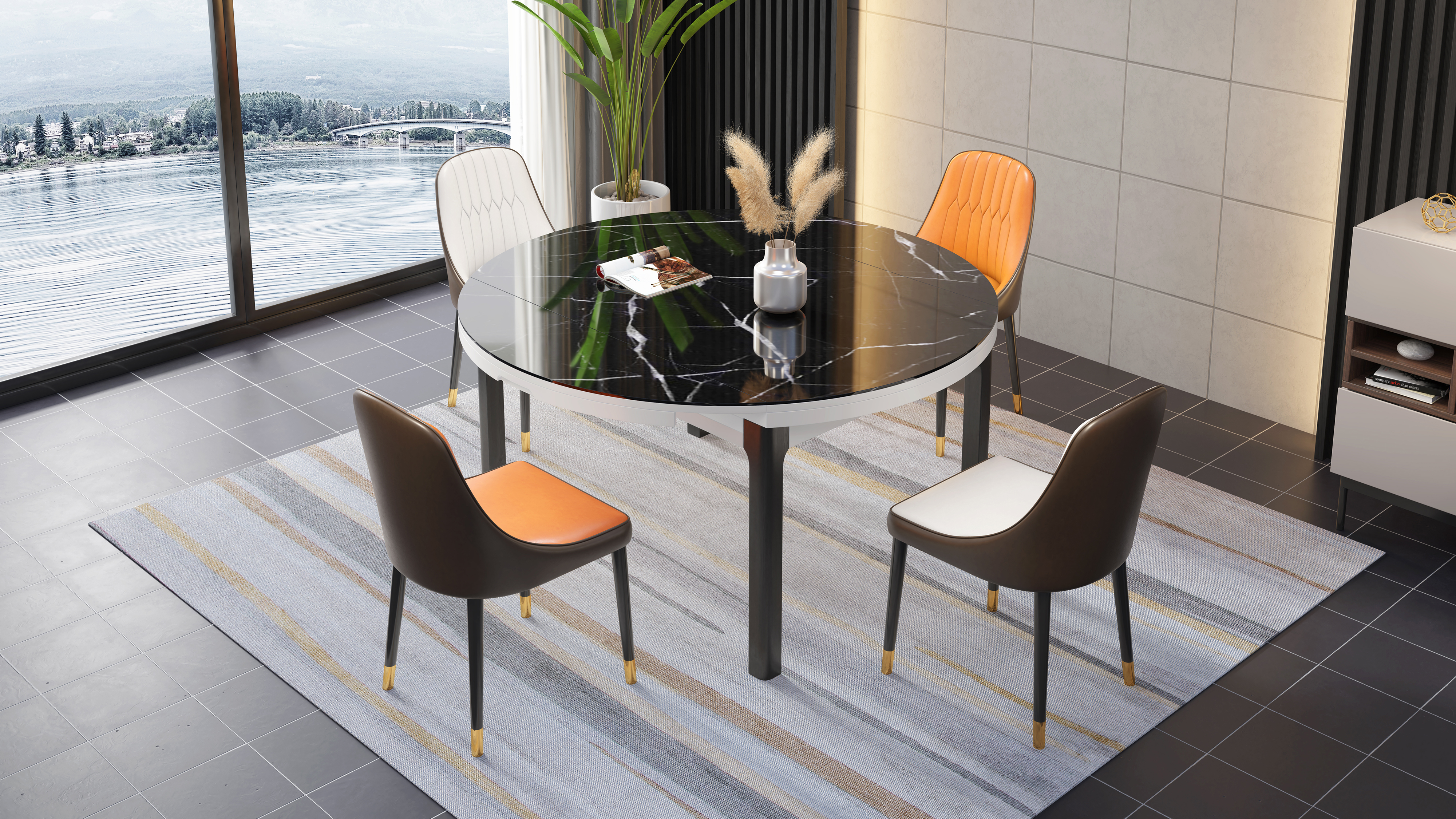 dining table and chair，Furniture modeling and rendering animation tutorial，furniture design ，product design，Product modeling and rendering animation tutorial，Antique Valley fragrance，Leisure chair，Home Furnishing，