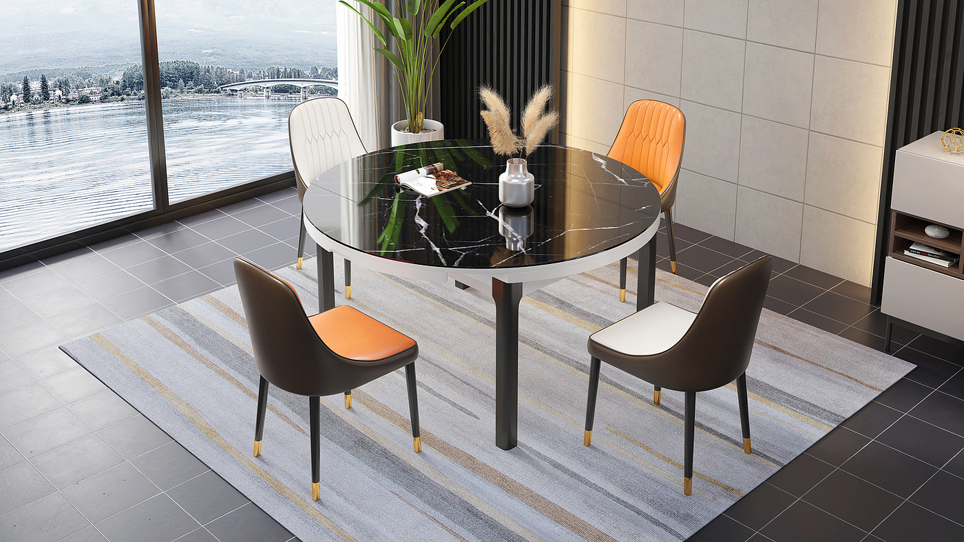 dining table and chair，Furniture modeling and rendering animation tutorial，furniture design ，product design，Product modeling and rendering animation tutorial，Antique Valley fragrance，Leisure chair，Home Furnishing，