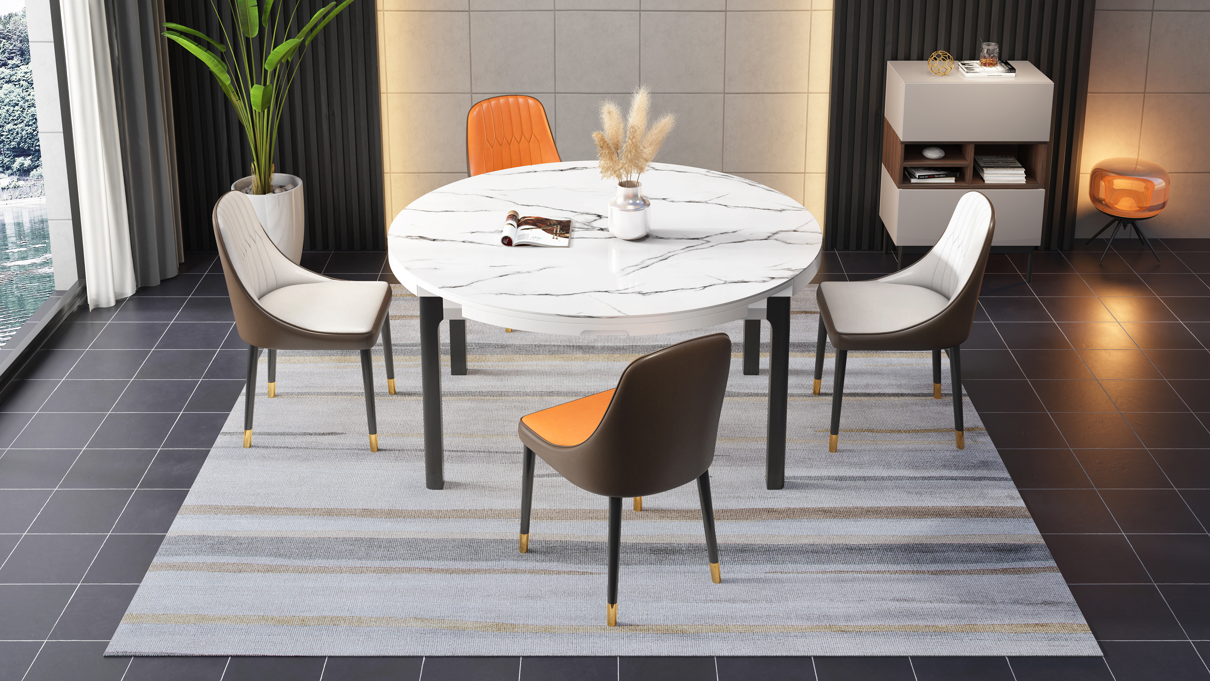 dining table and chair，Furniture modeling and rendering animation tutorial，furniture design ，product design，Product modeling and rendering animation tutorial，Antique Valley fragrance，Leisure chair，Home Furnishing，