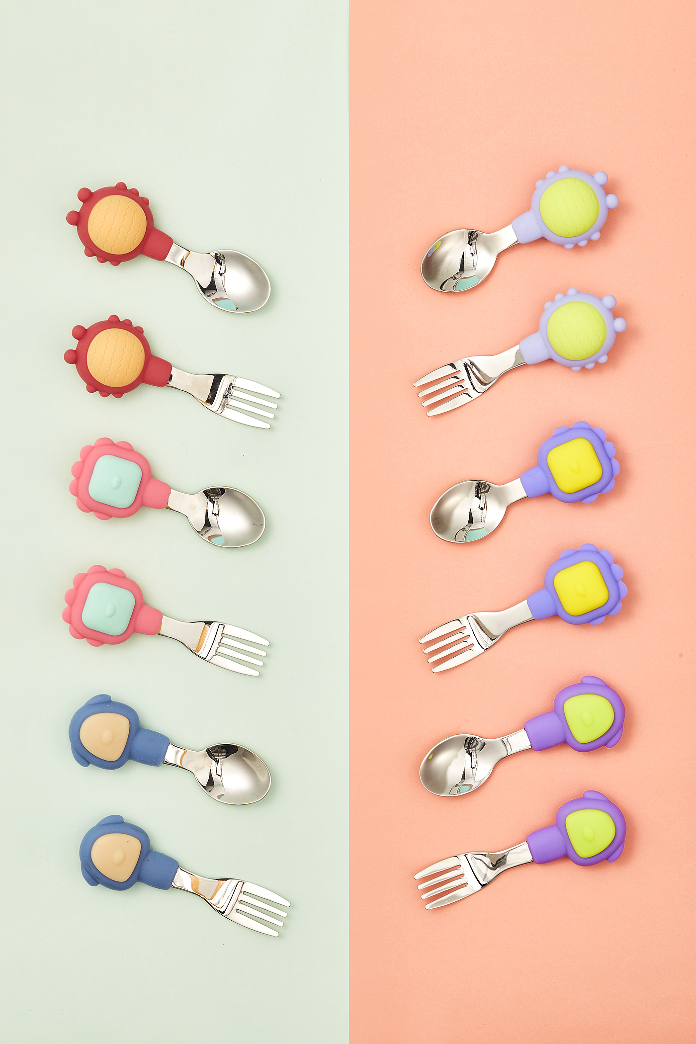 children，stainless steel，Fork spoon，having dinner，Mother and baby，