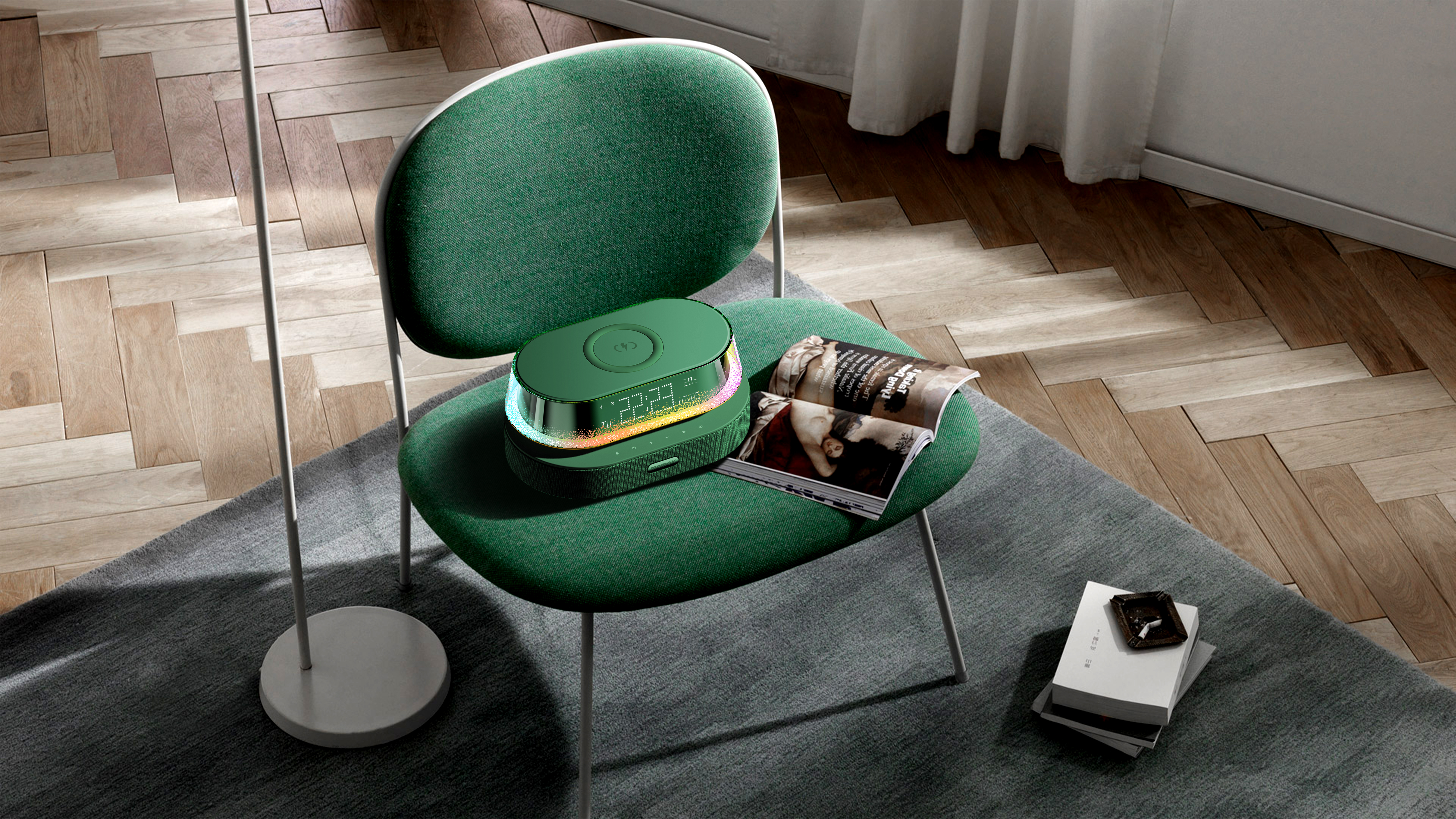 alarm clock，sound，Atmosphere lamp，mobile phone，Wireless charging，charge，