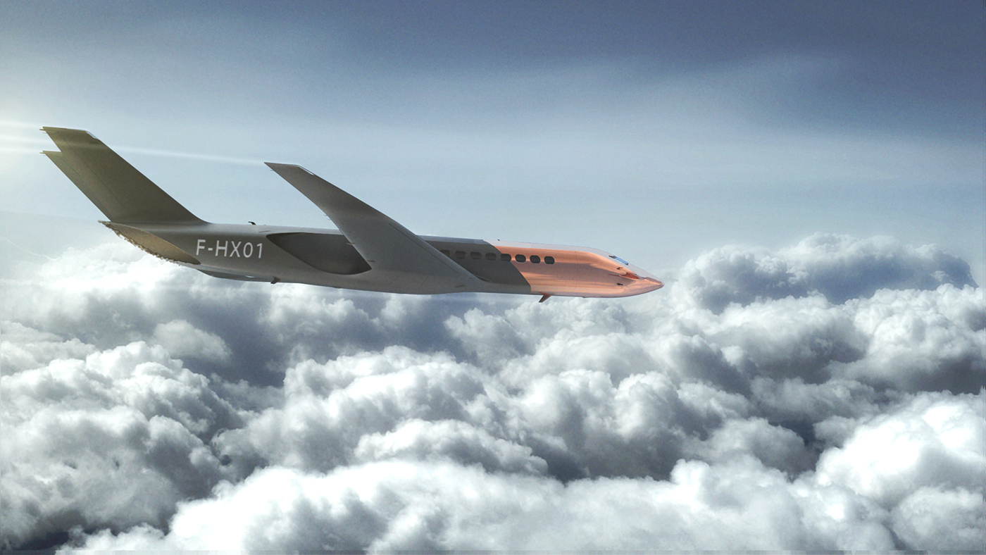 Hx-1 type，peugeot，CGI rendering，Jet aircraft，beautiful，Autodesk Maya，vray，